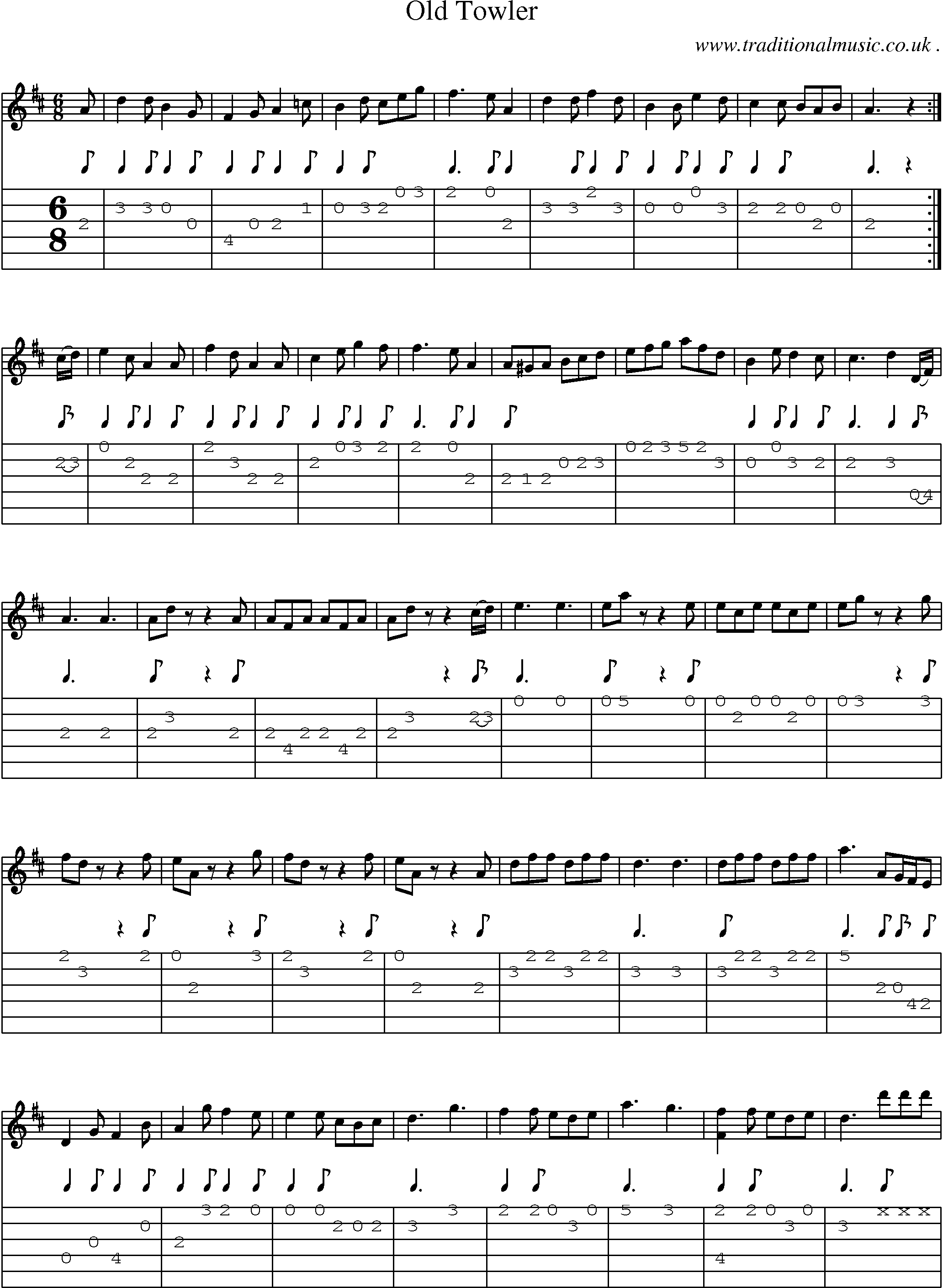 Sheet-Music and Guitar Tabs for Old Towler