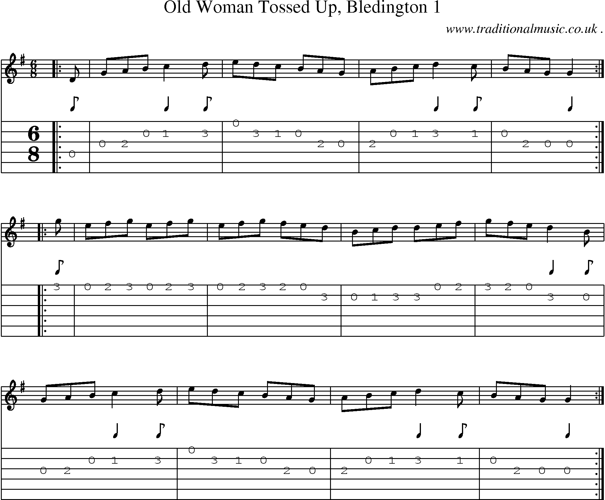 Sheet-Music and Guitar Tabs for Old Woman Tossed Up Bledington 1