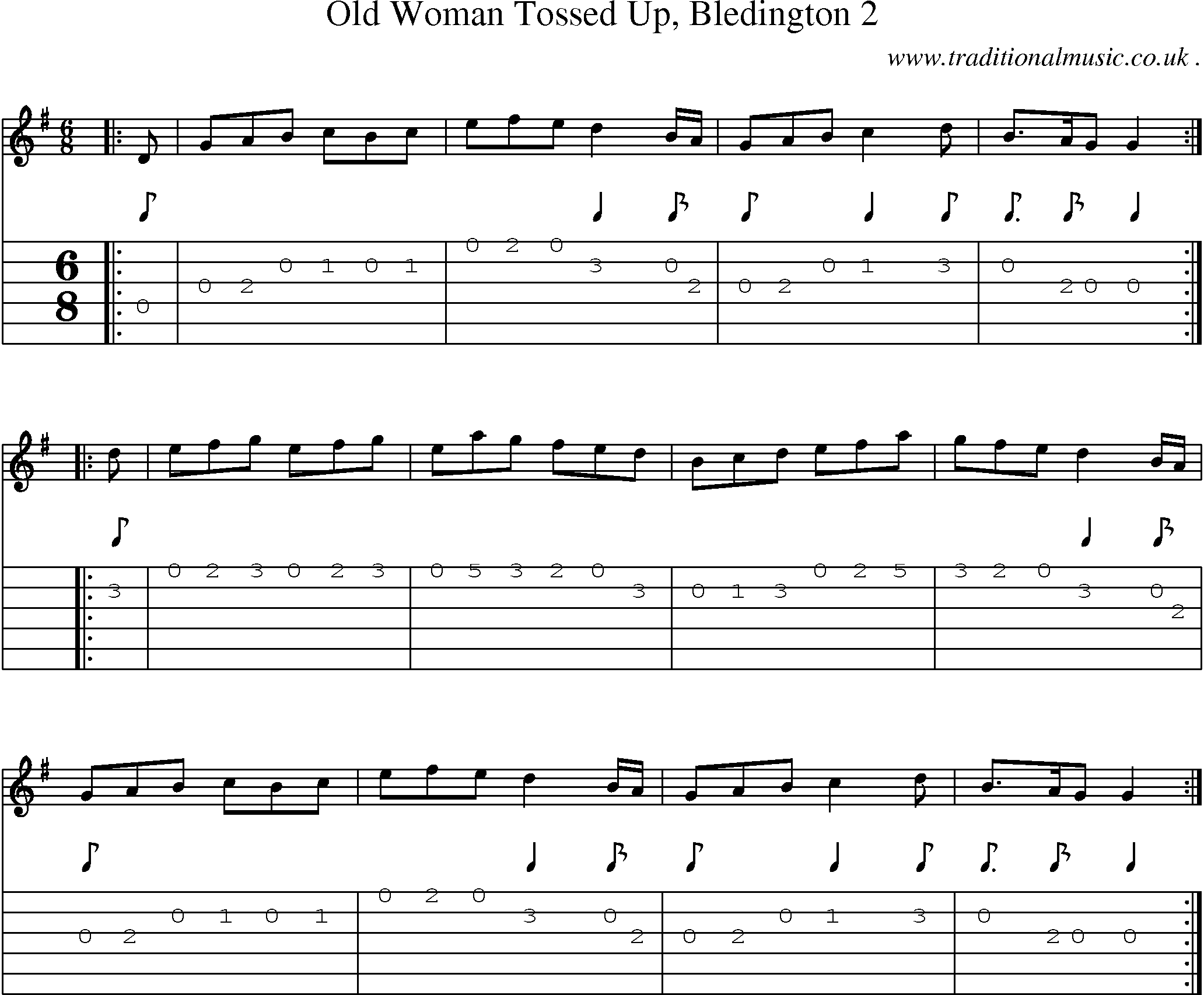 Sheet-Music and Guitar Tabs for Old Woman Tossed Up Bledington 2
