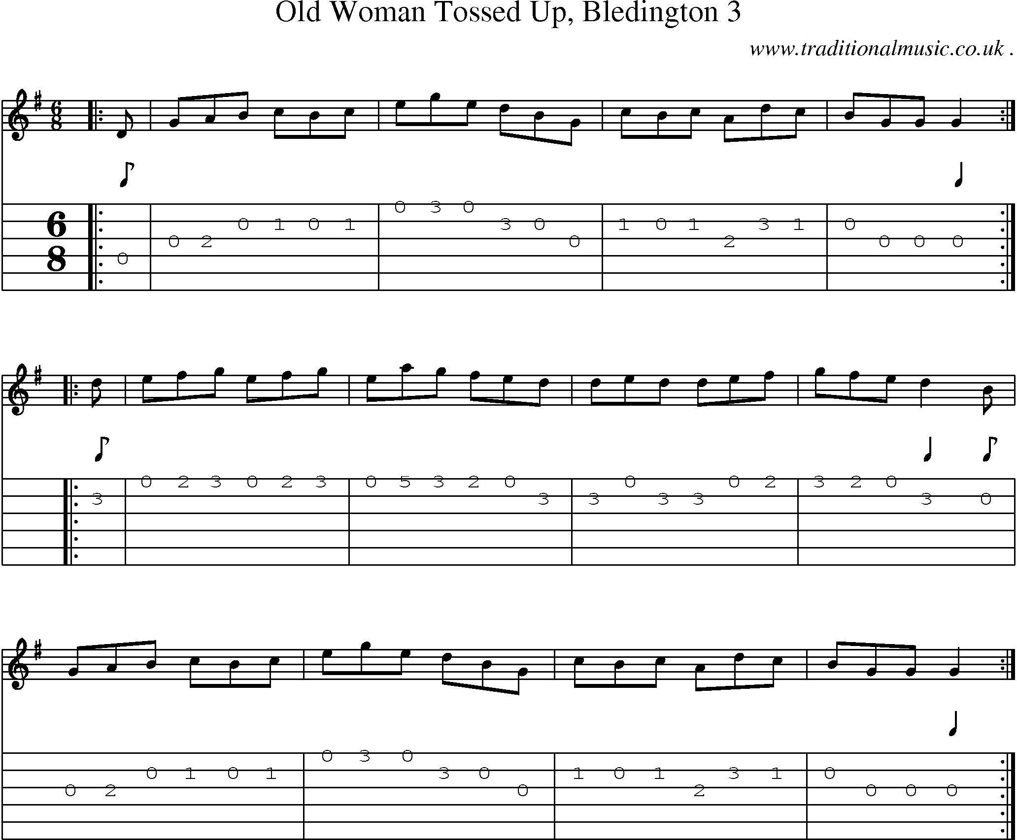 Sheet-Music and Guitar Tabs for Old Woman Tossed Up Bledington 3