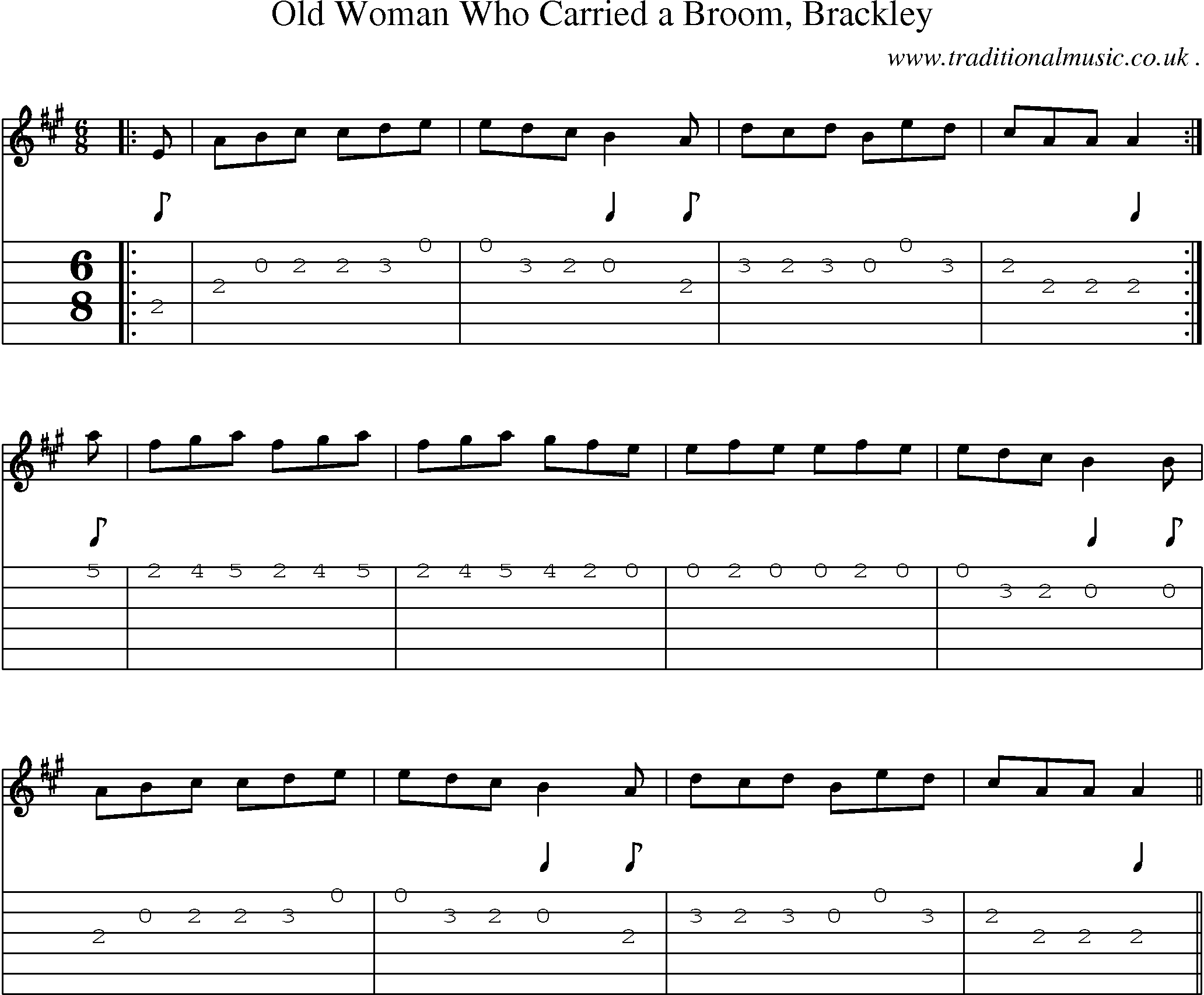 Sheet-Music and Guitar Tabs for Old Woman Who Carried A Broom Brackley