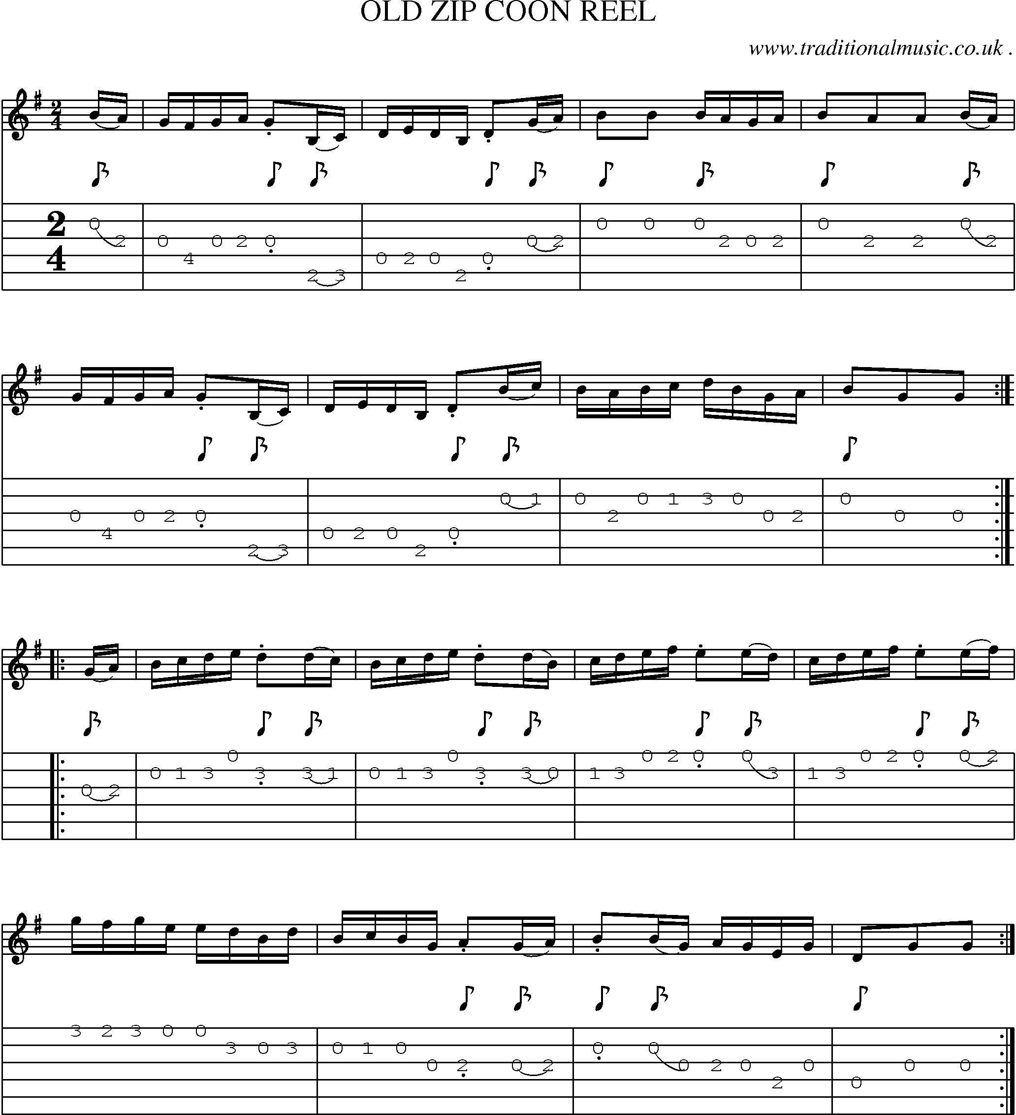 Sheet-Music and Guitar Tabs for Old Zip Coon Reel