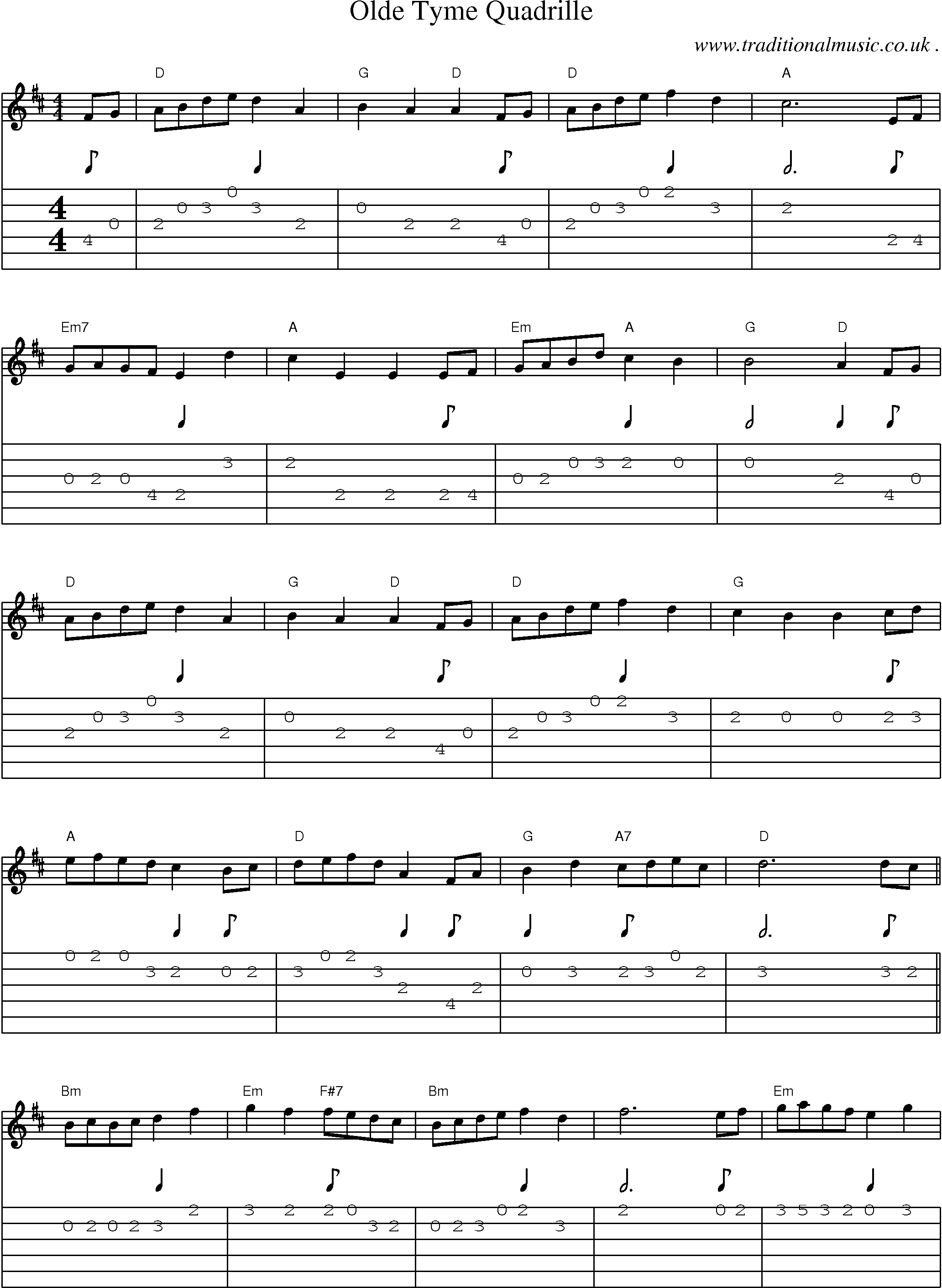 Sheet-Music and Guitar Tabs for Olde Tyme Quadrille