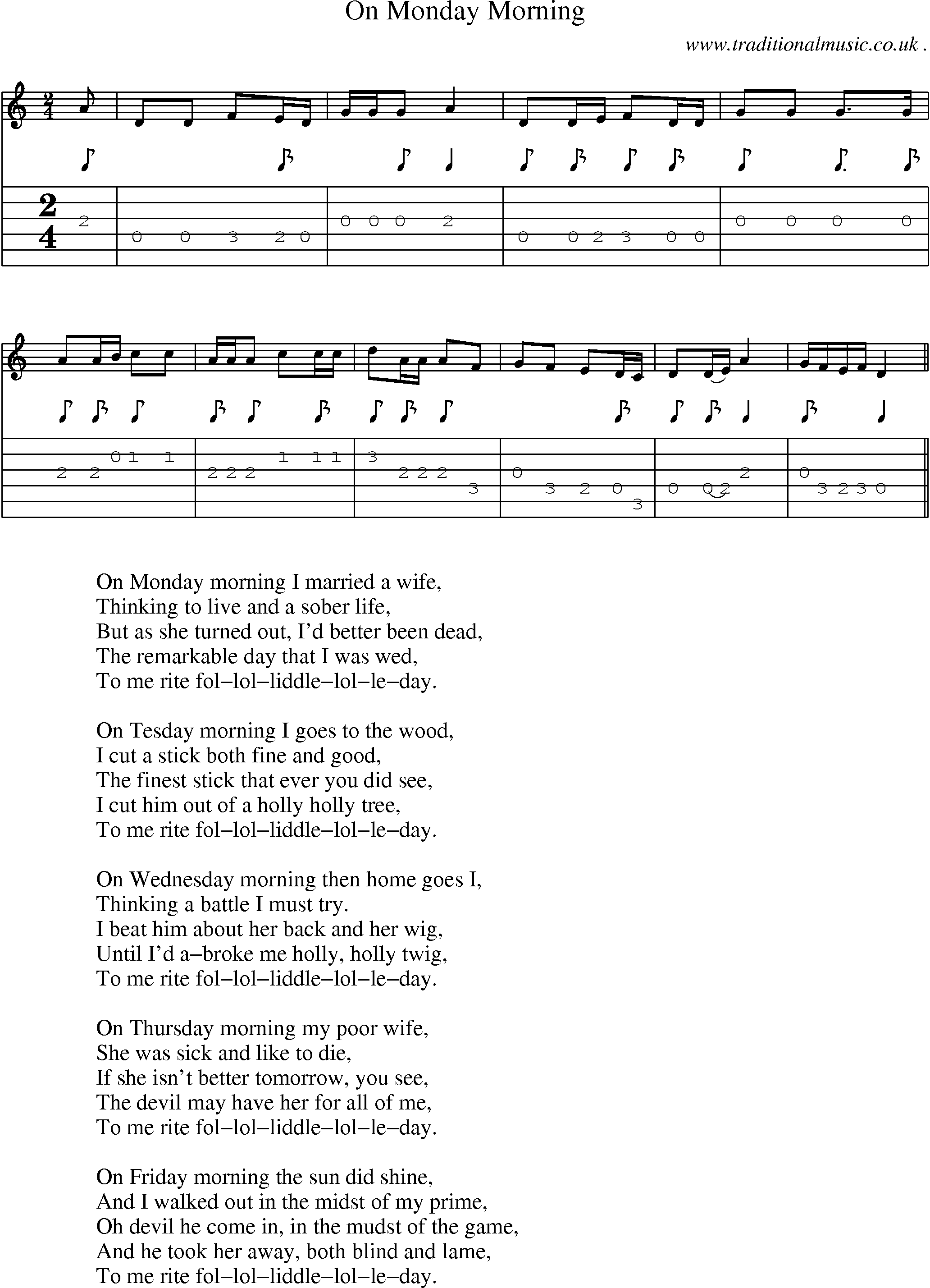 Sheet-Music and Guitar Tabs for On Monday Morning