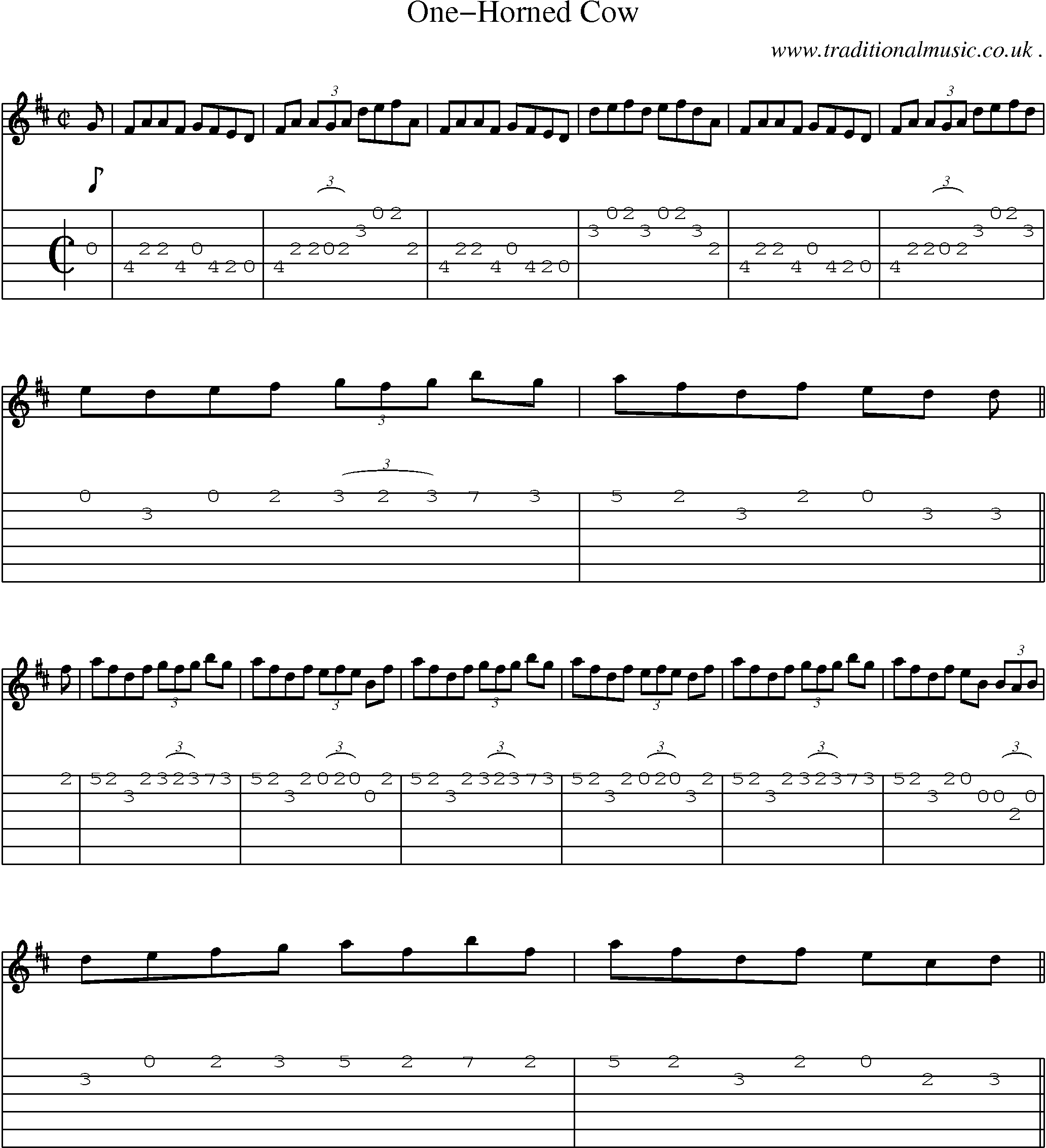 Sheet-Music and Guitar Tabs for One-horned Cow