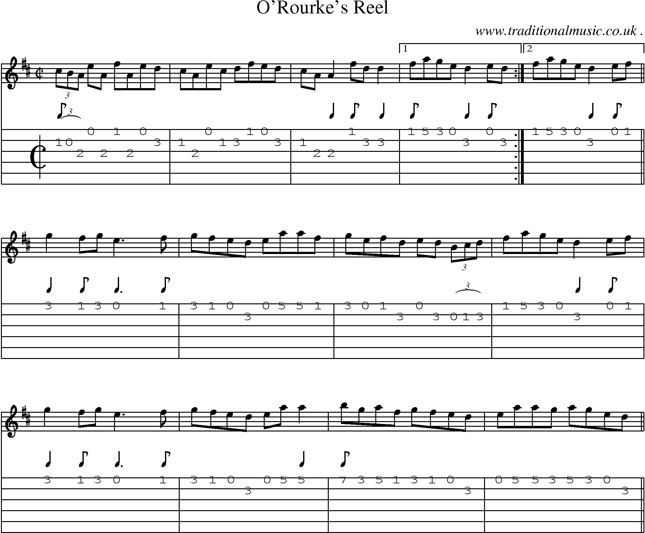 Sheet-Music and Guitar Tabs for Orourkes Reel