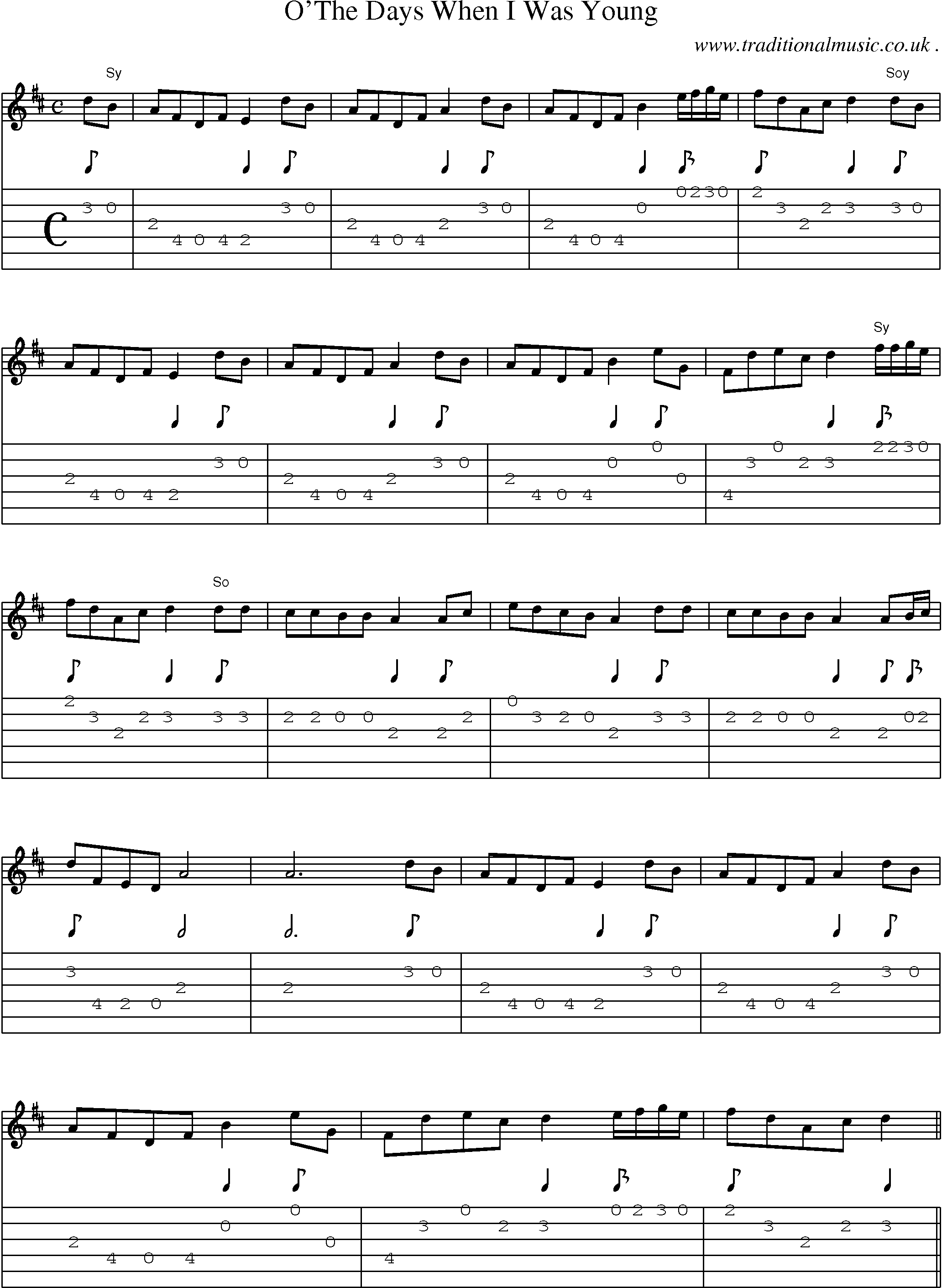 Sheet-Music and Guitar Tabs for Othe Days When I Was Young