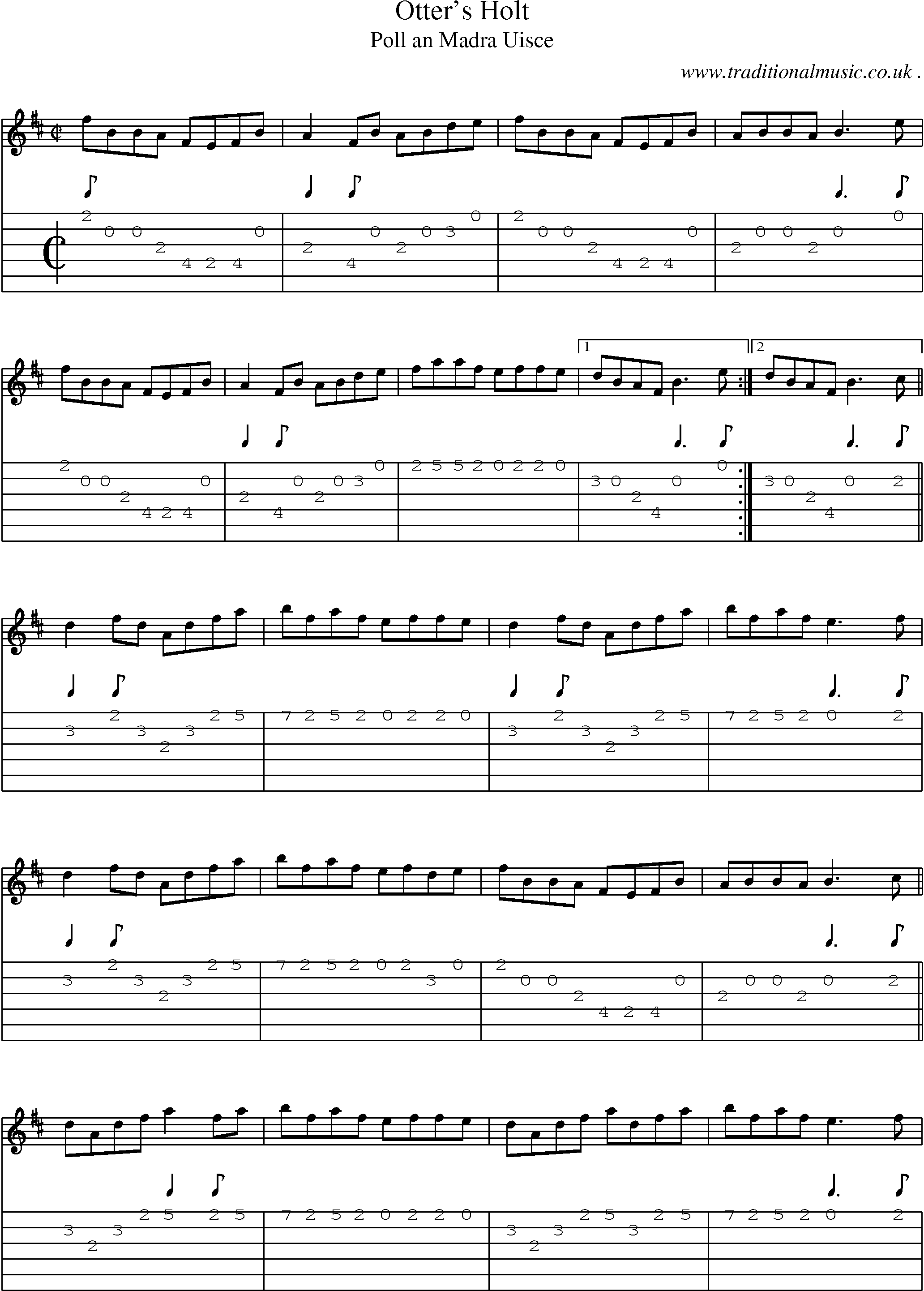 Sheet-Music and Guitar Tabs for Otters Holt