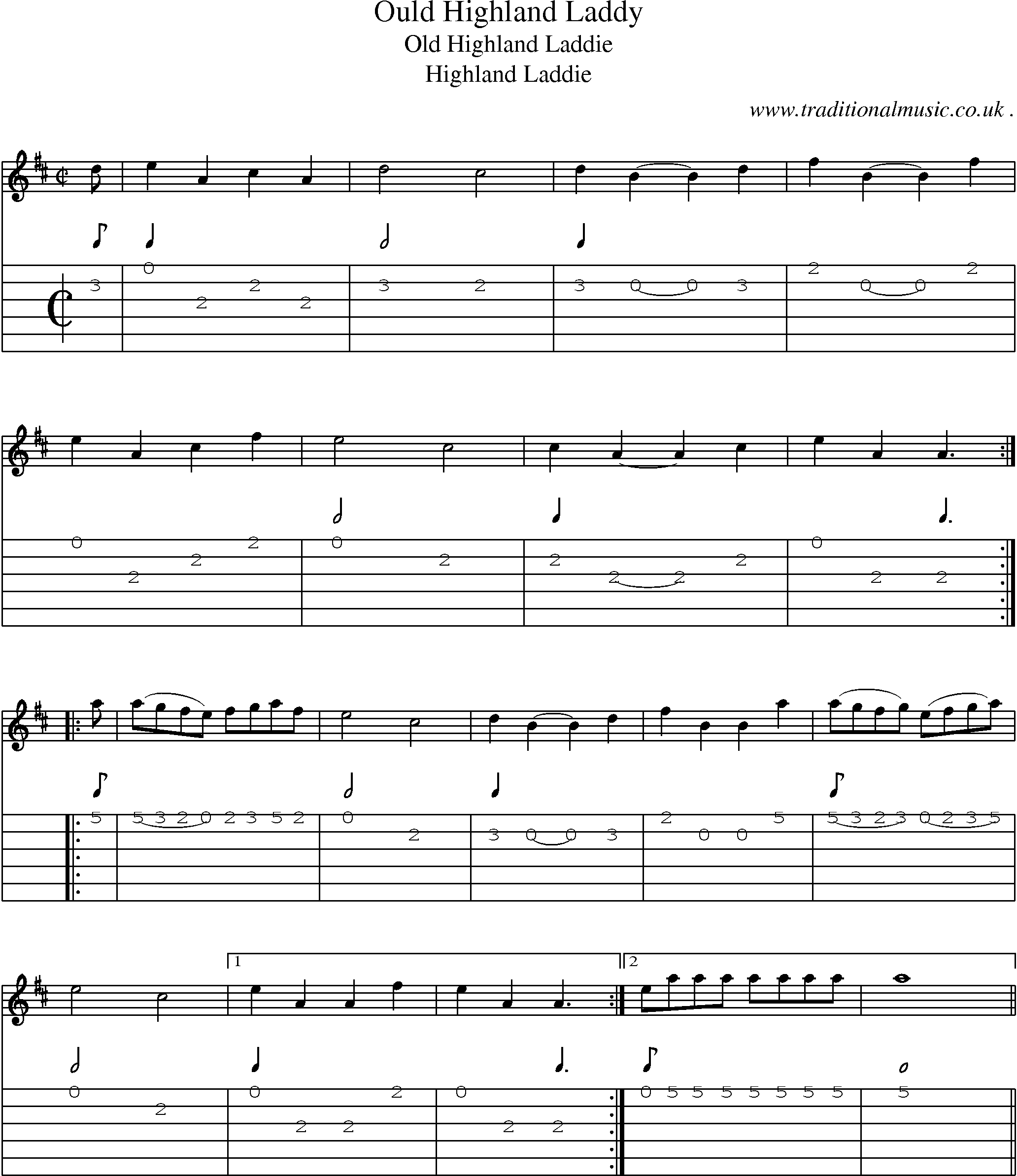 Sheet-Music and Guitar Tabs for Ould Highland Laddy