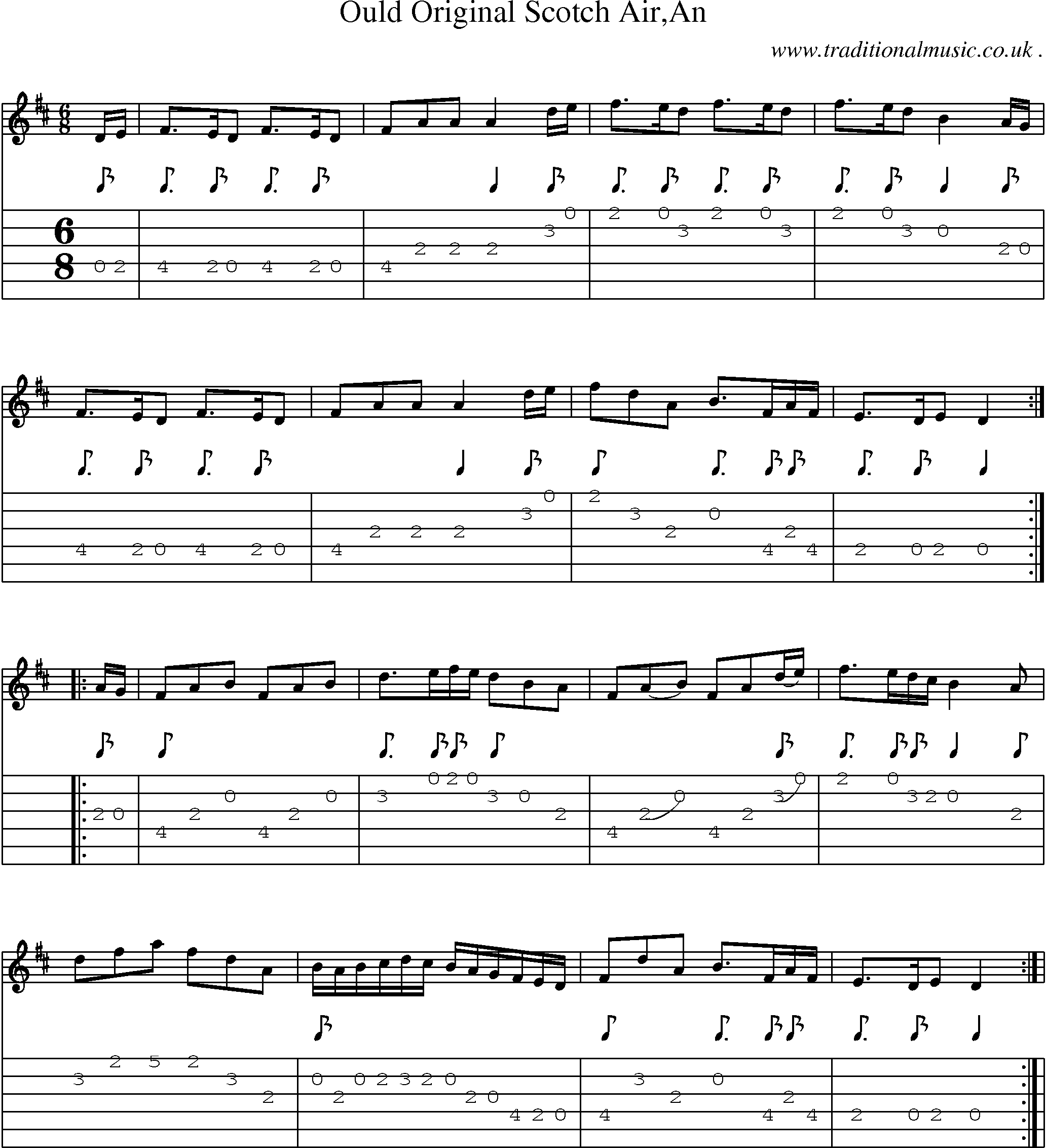 Sheet-Music and Guitar Tabs for Ould Original Scotch Airan