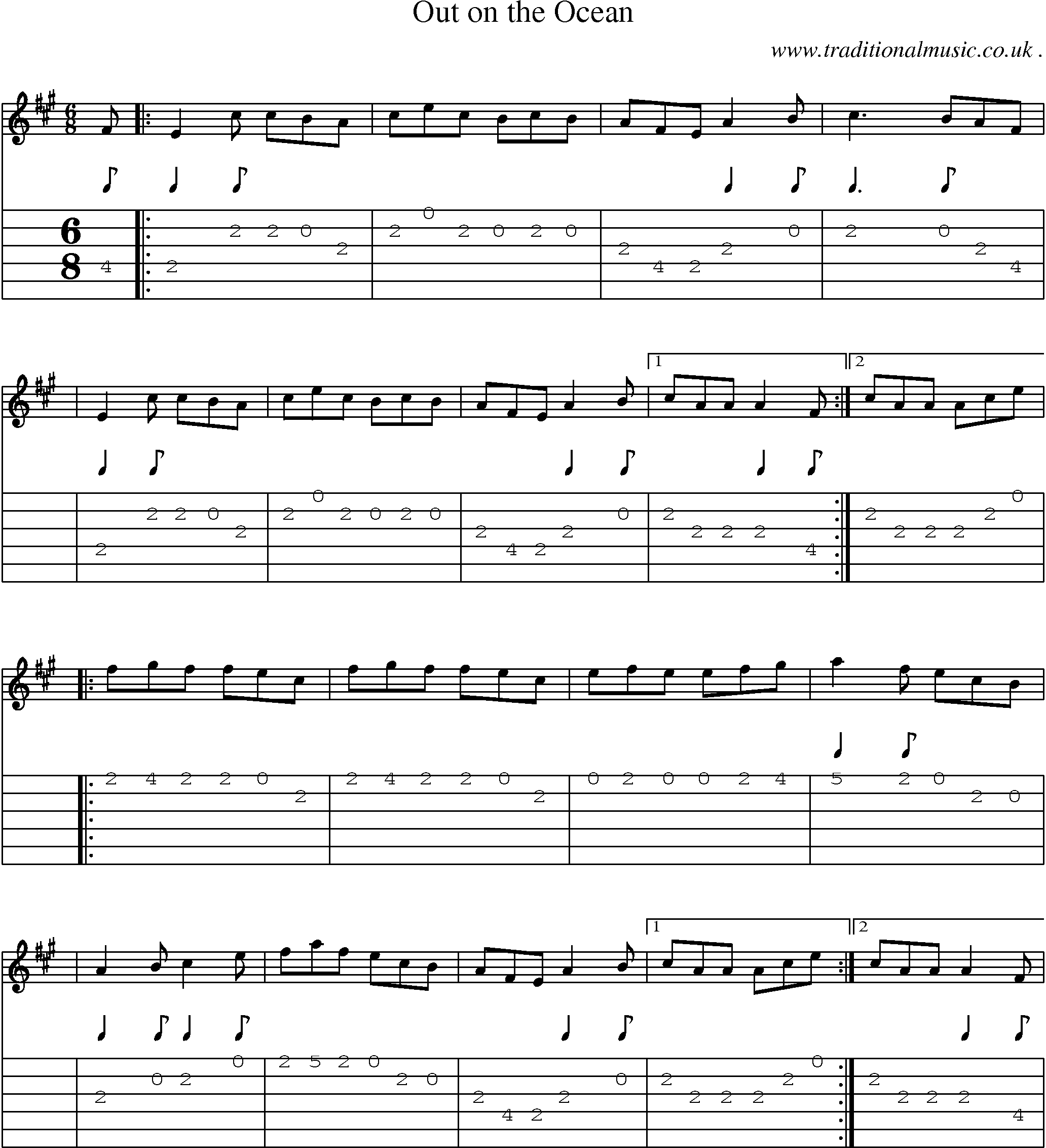 Sheet-Music and Guitar Tabs for Out on the Ocean 