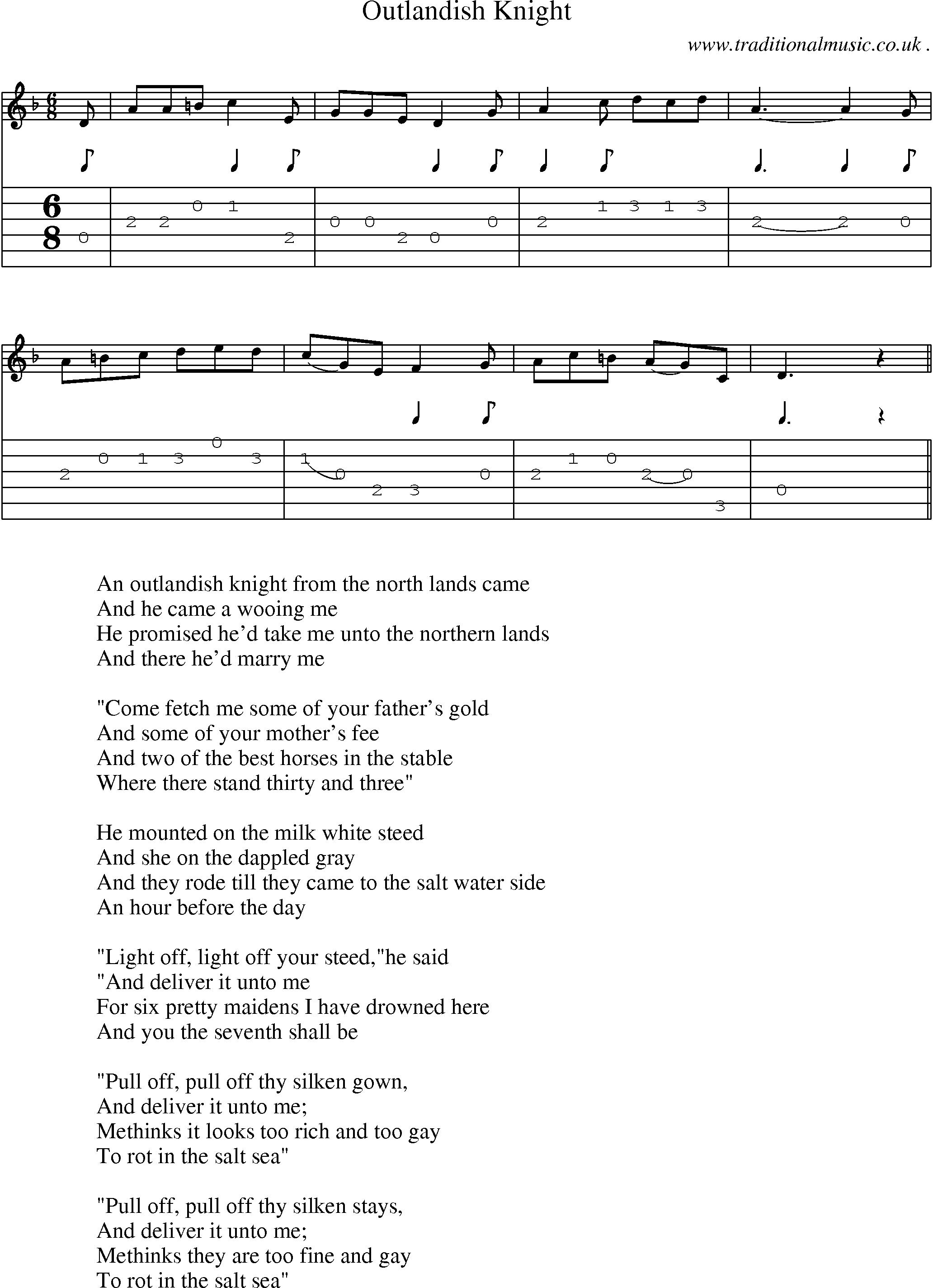 Sheet-Music and Guitar Tabs for Outlandish Knight