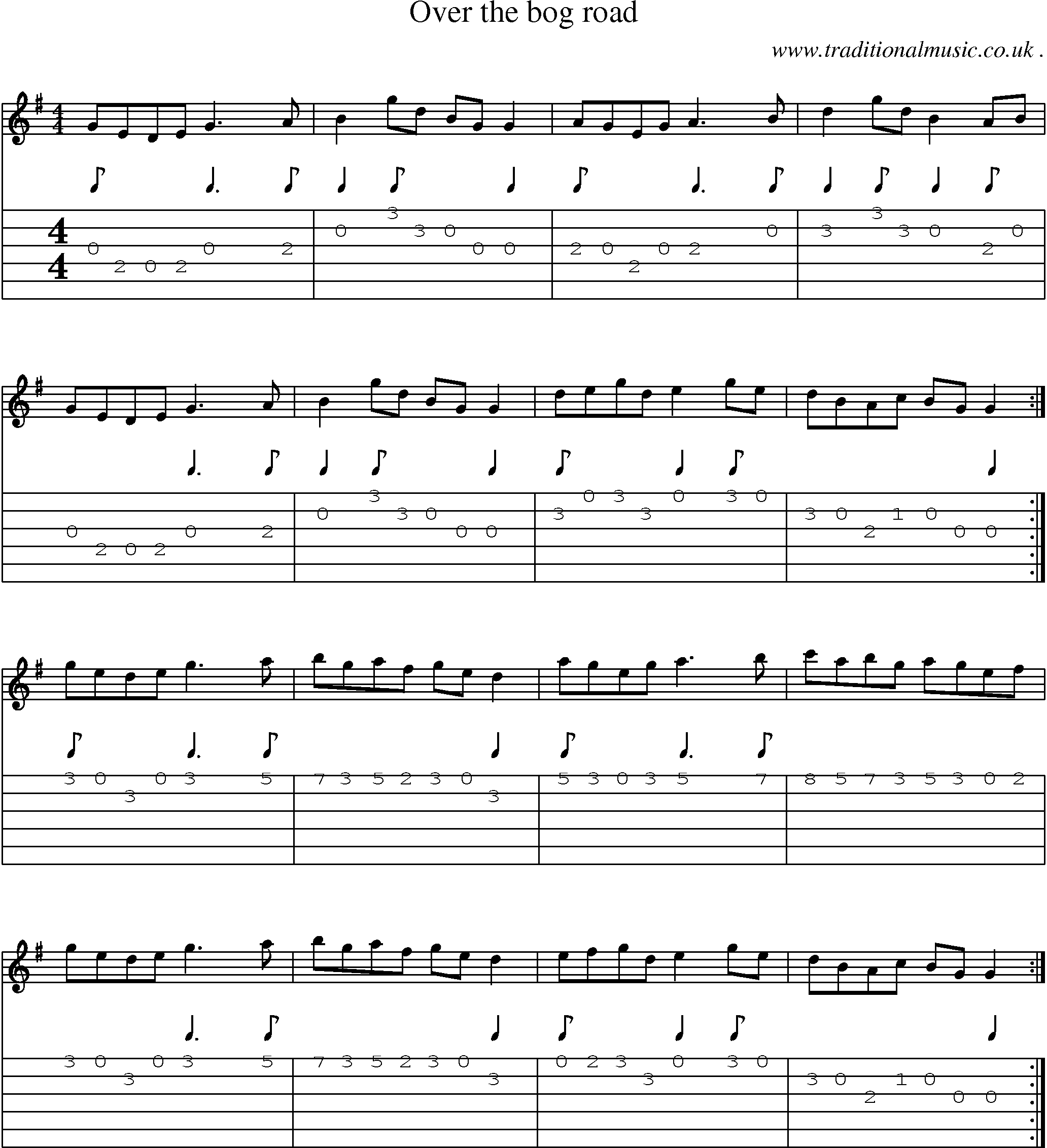 Sheet-Music and Guitar Tabs for Over The Bog Road