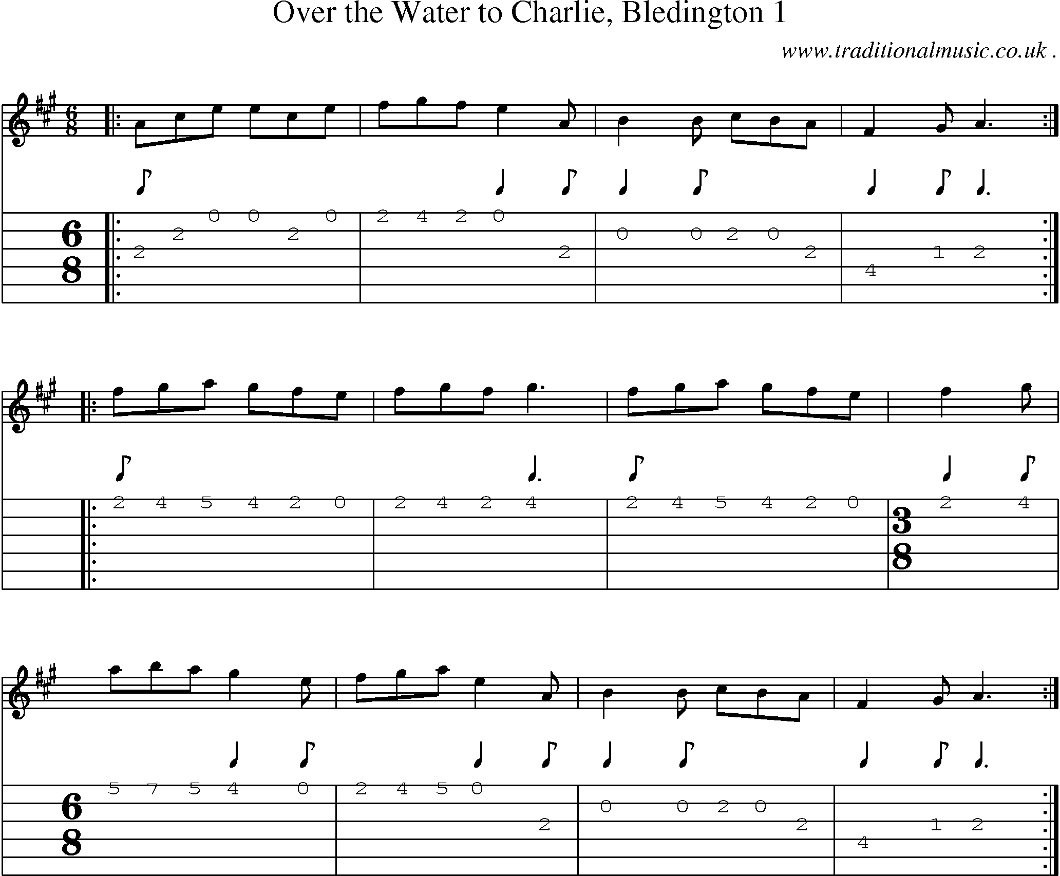 Sheet-Music and Guitar Tabs for Over The Water To Charlie Bledington 1