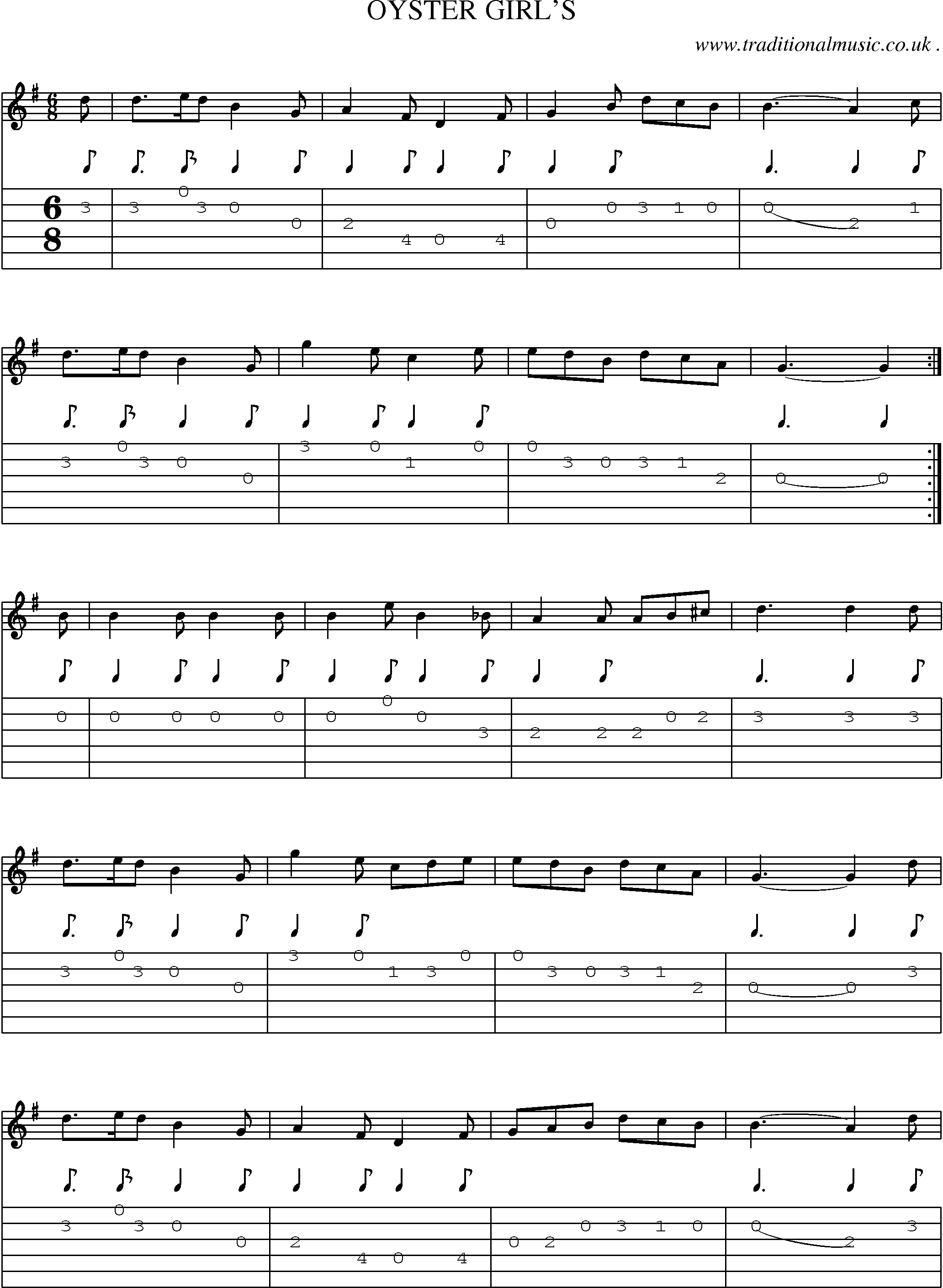 Sheet-Music and Guitar Tabs for Oyster Girls