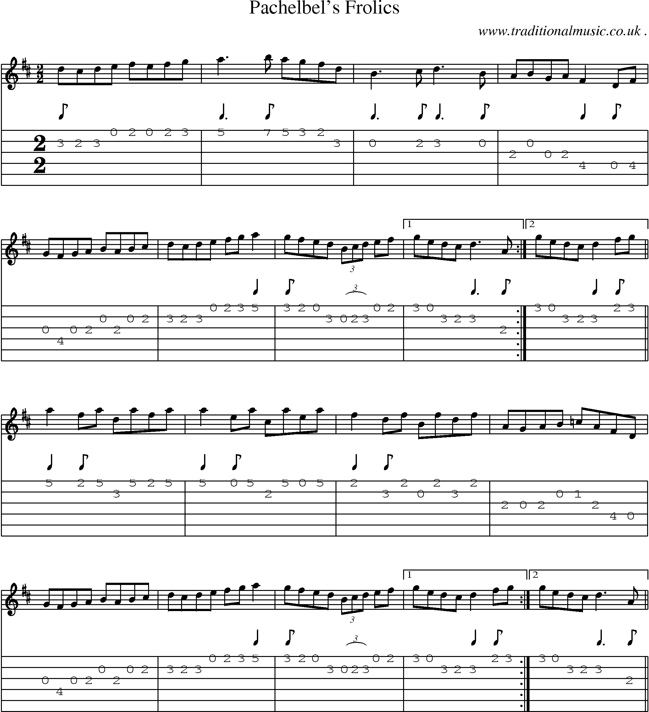 Sheet-Music and Guitar Tabs for Pachelbels Frolics