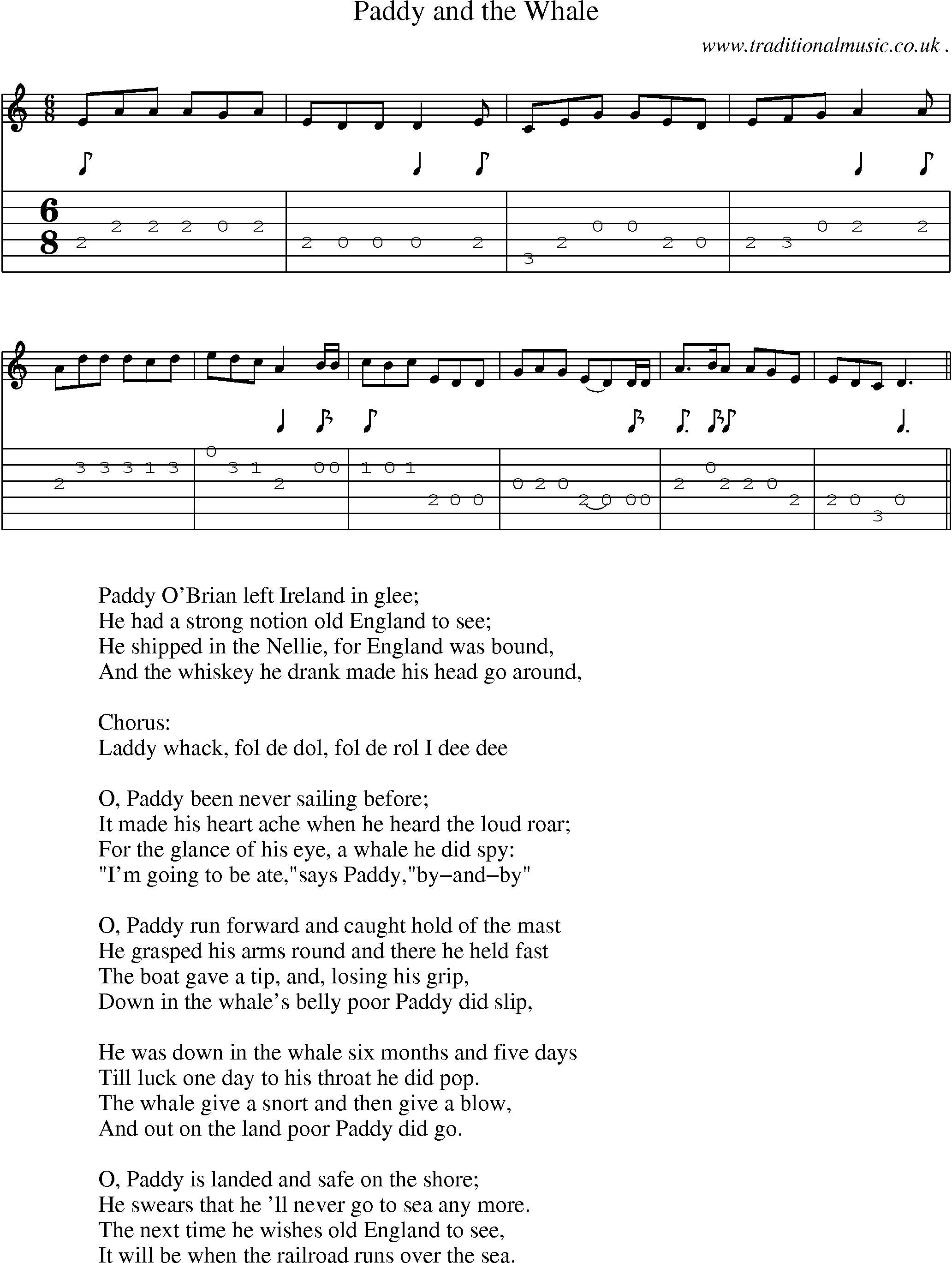 Sheet-Music and Guitar Tabs for Paddy And The Whale