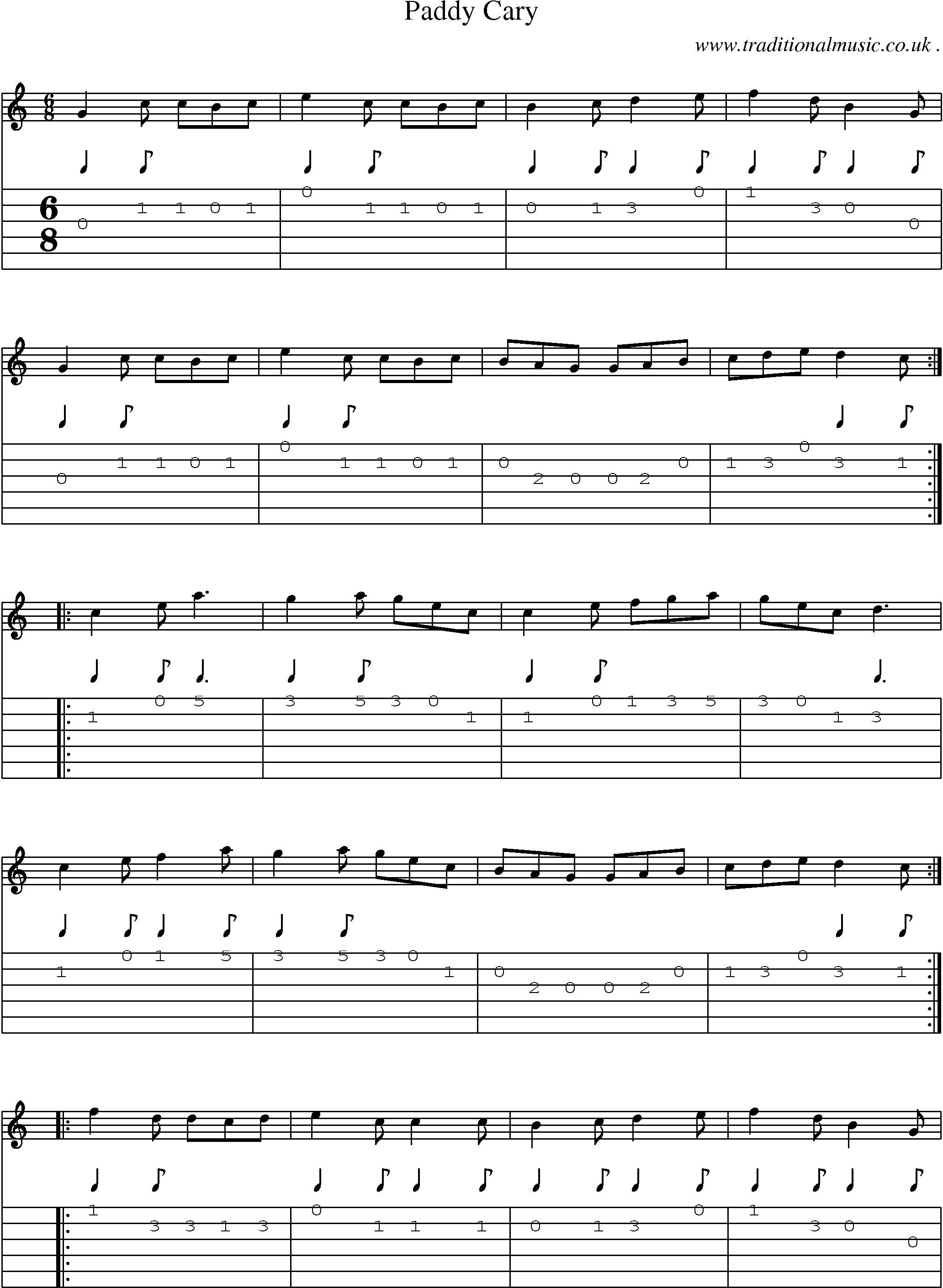 Sheet-Music and Guitar Tabs for Paddy Cary