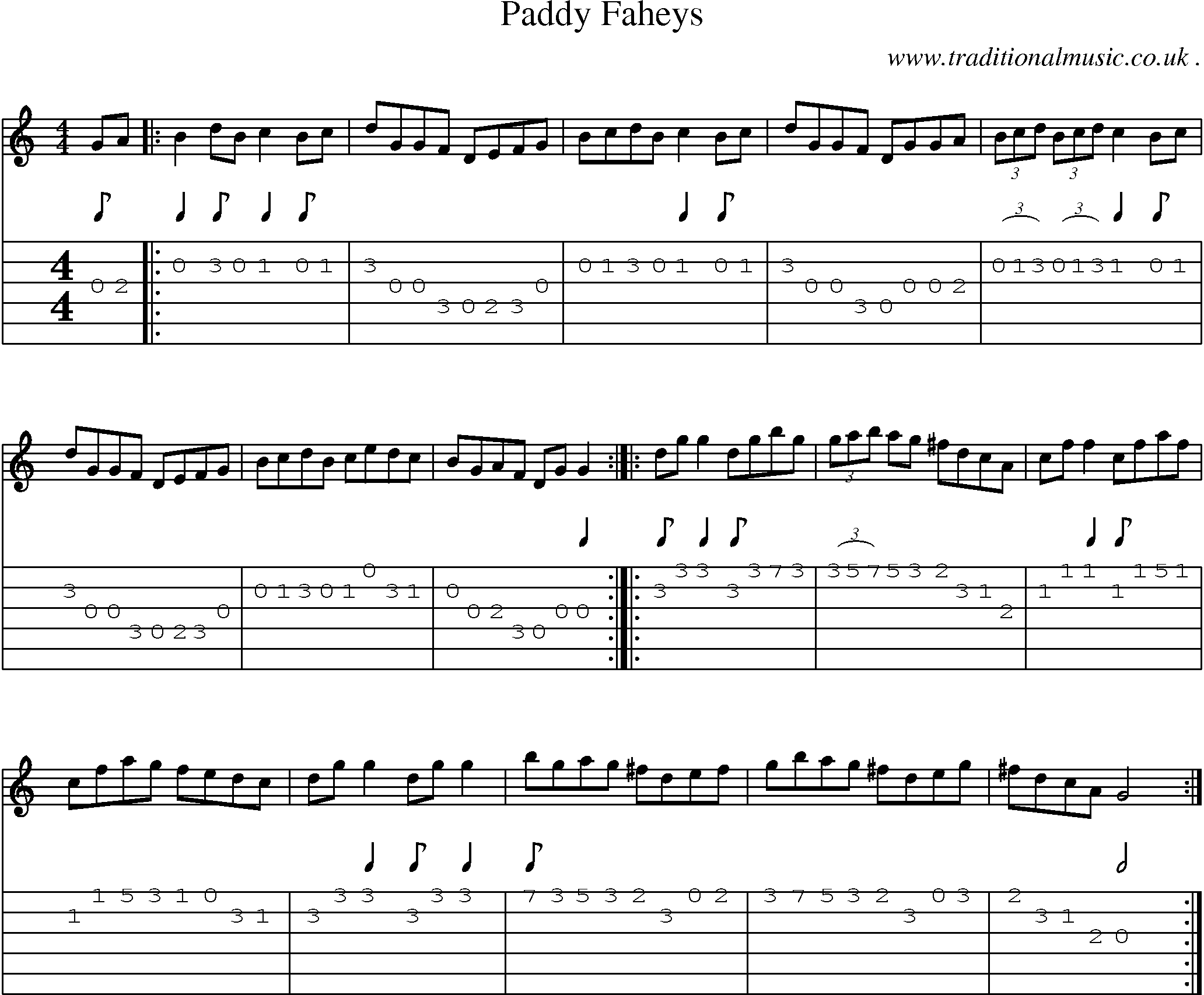 Sheet-Music and Guitar Tabs for Paddy Faheys