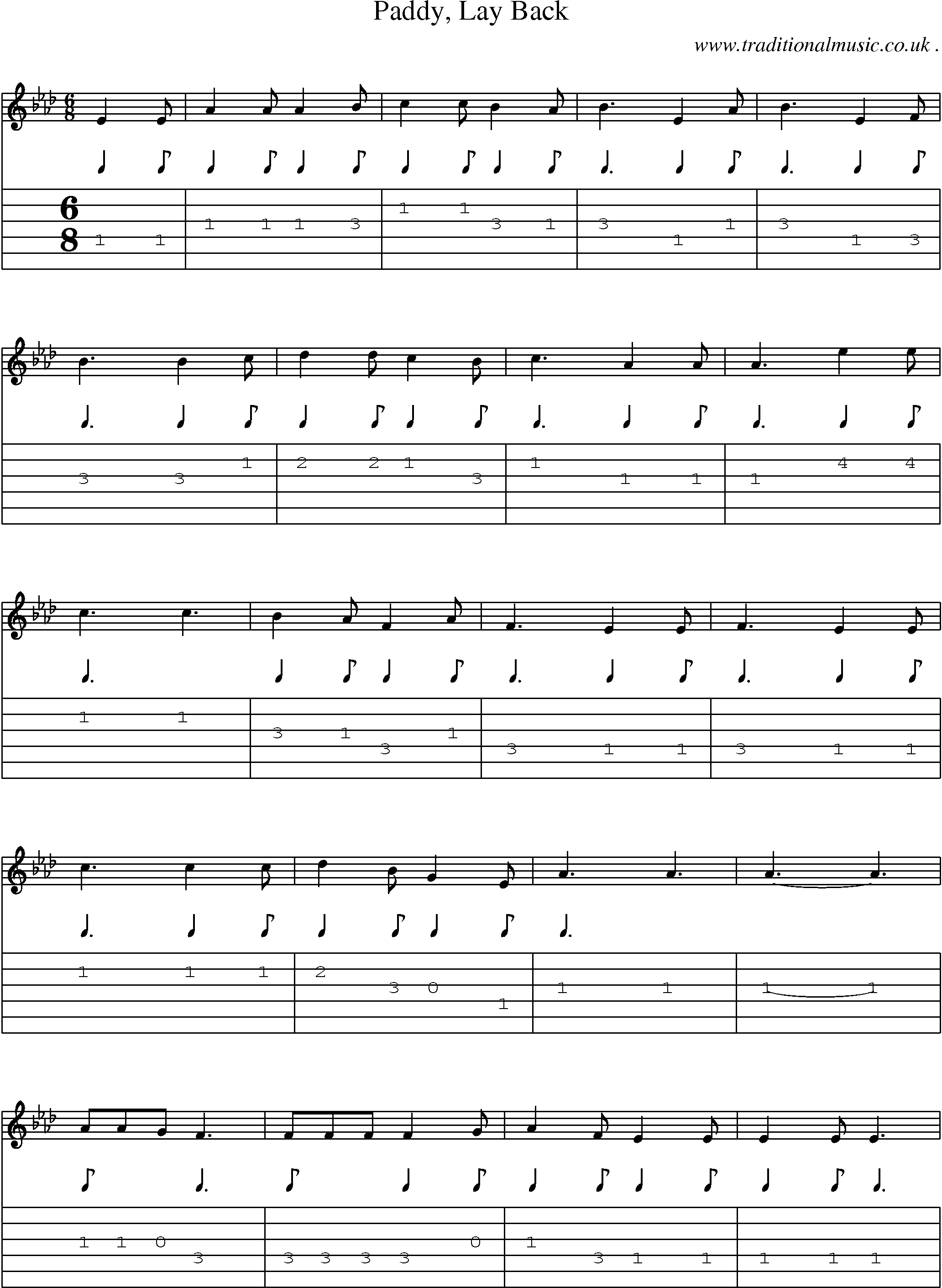 Sheet-Music and Guitar Tabs for Paddy Lay Back