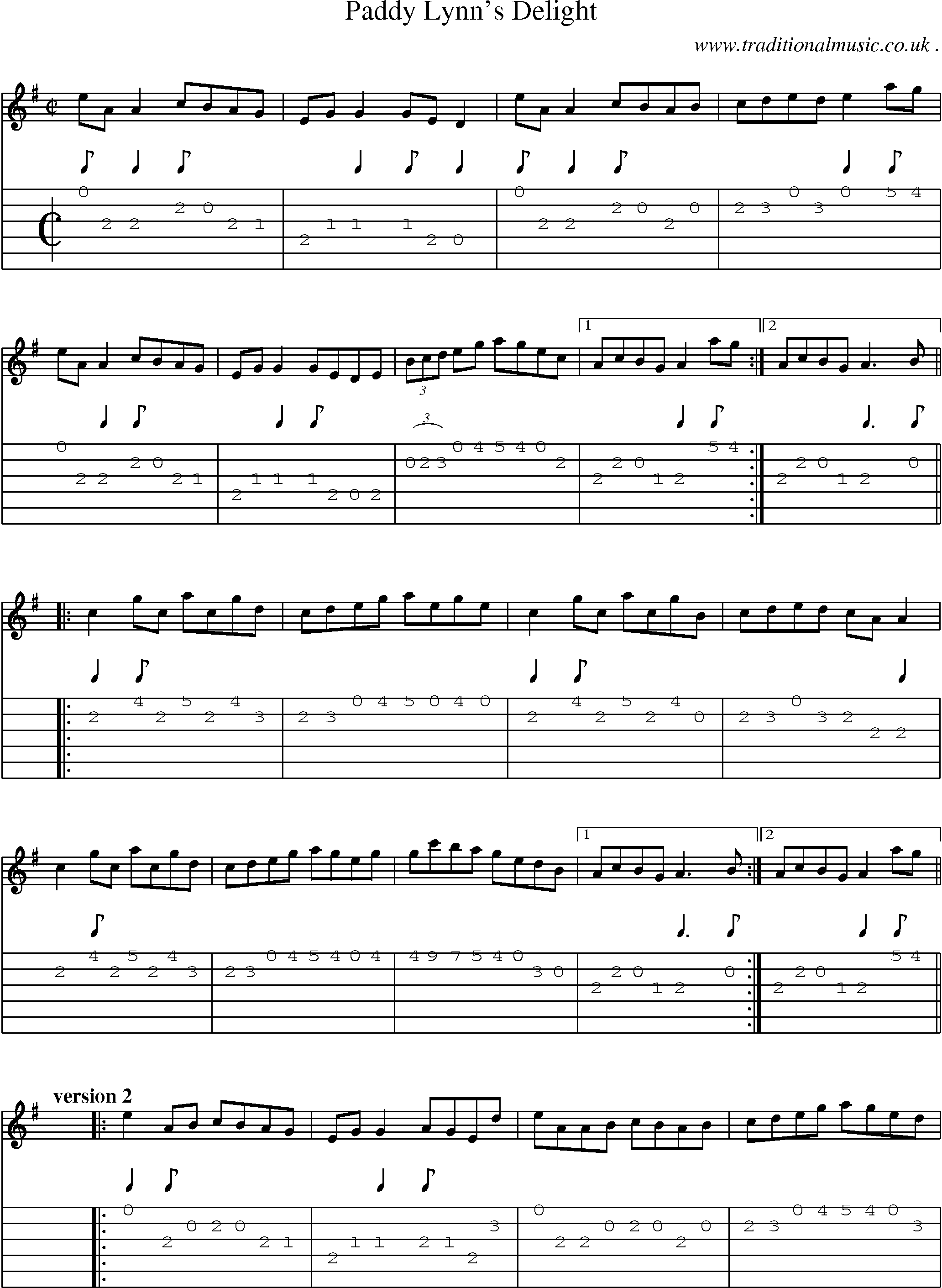 Sheet-Music and Guitar Tabs for Paddy Lynns Delight