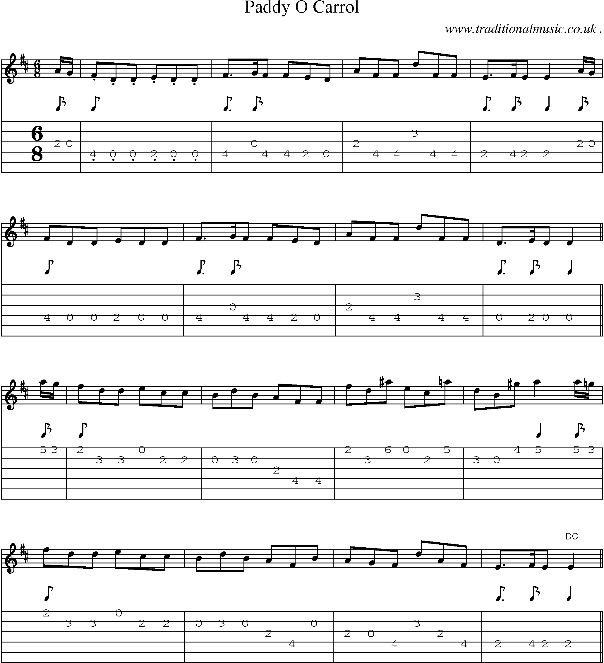 Sheet-Music and Guitar Tabs for Paddy O Carrol