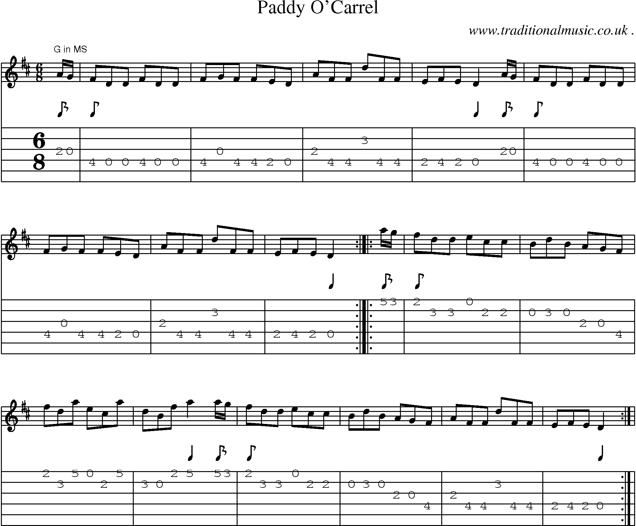 Sheet-Music and Guitar Tabs for Paddy Ocarrel
