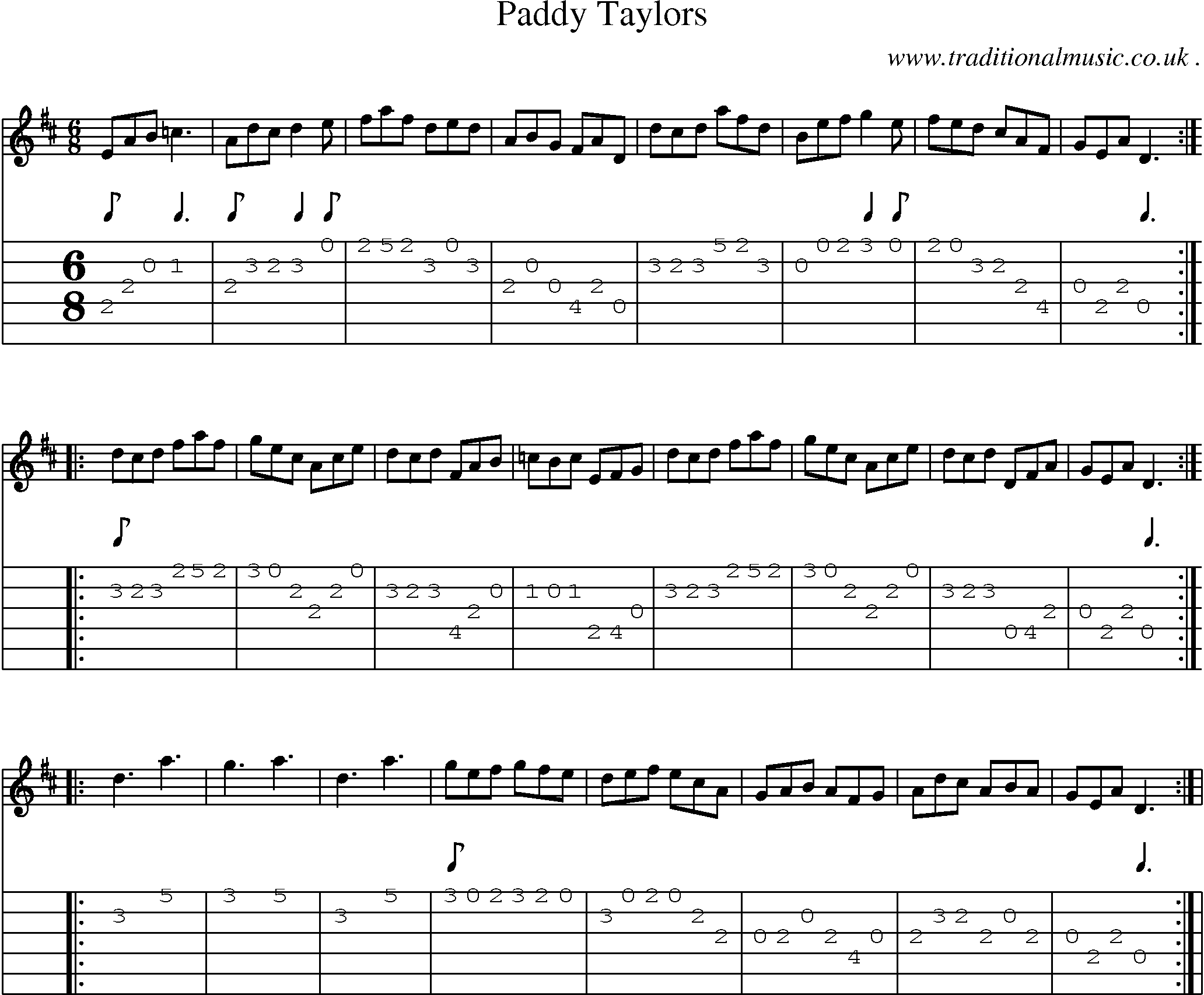 Sheet-Music and Guitar Tabs for Paddy Taylors