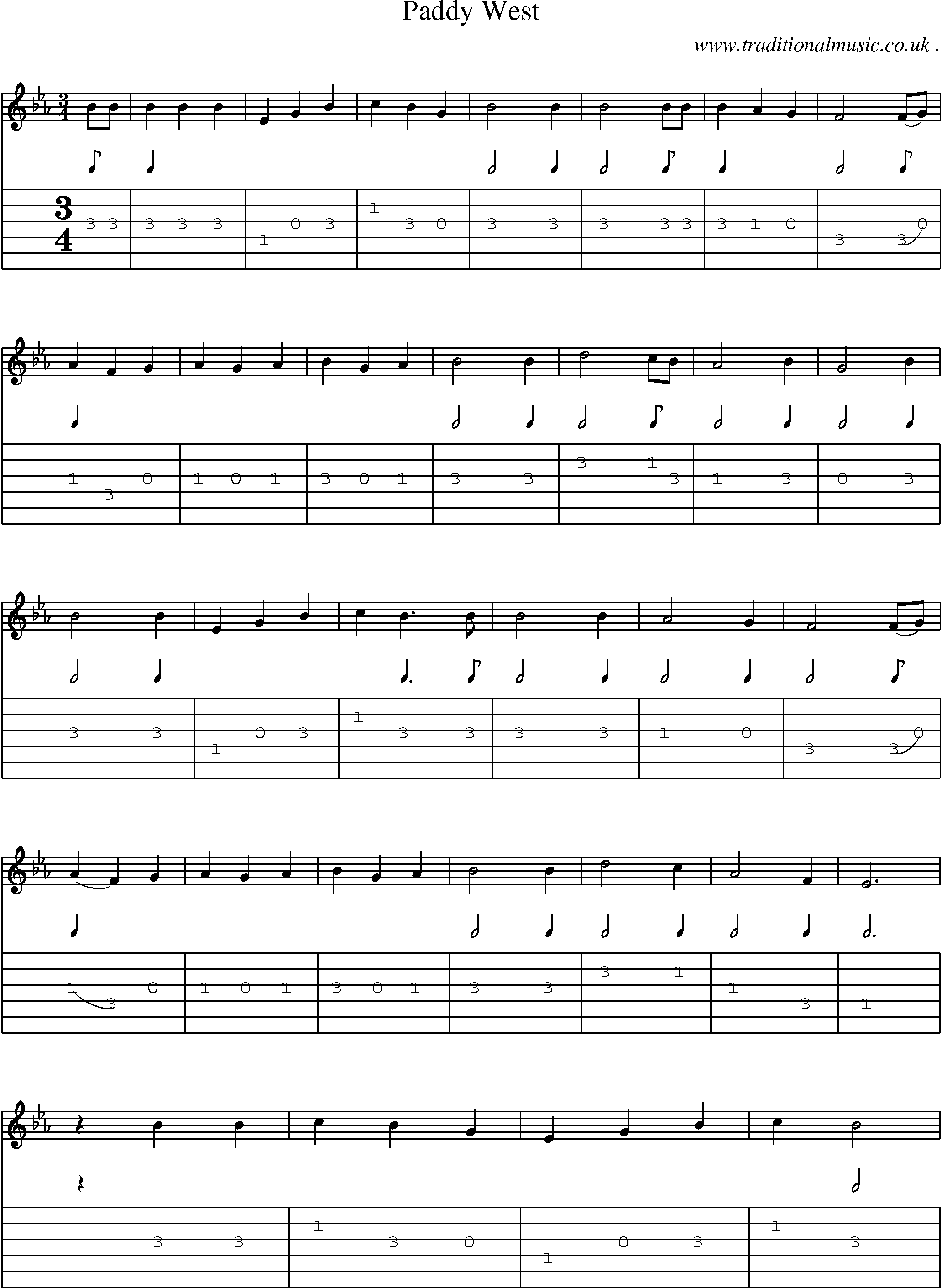 Sheet-Music and Guitar Tabs for Paddy West