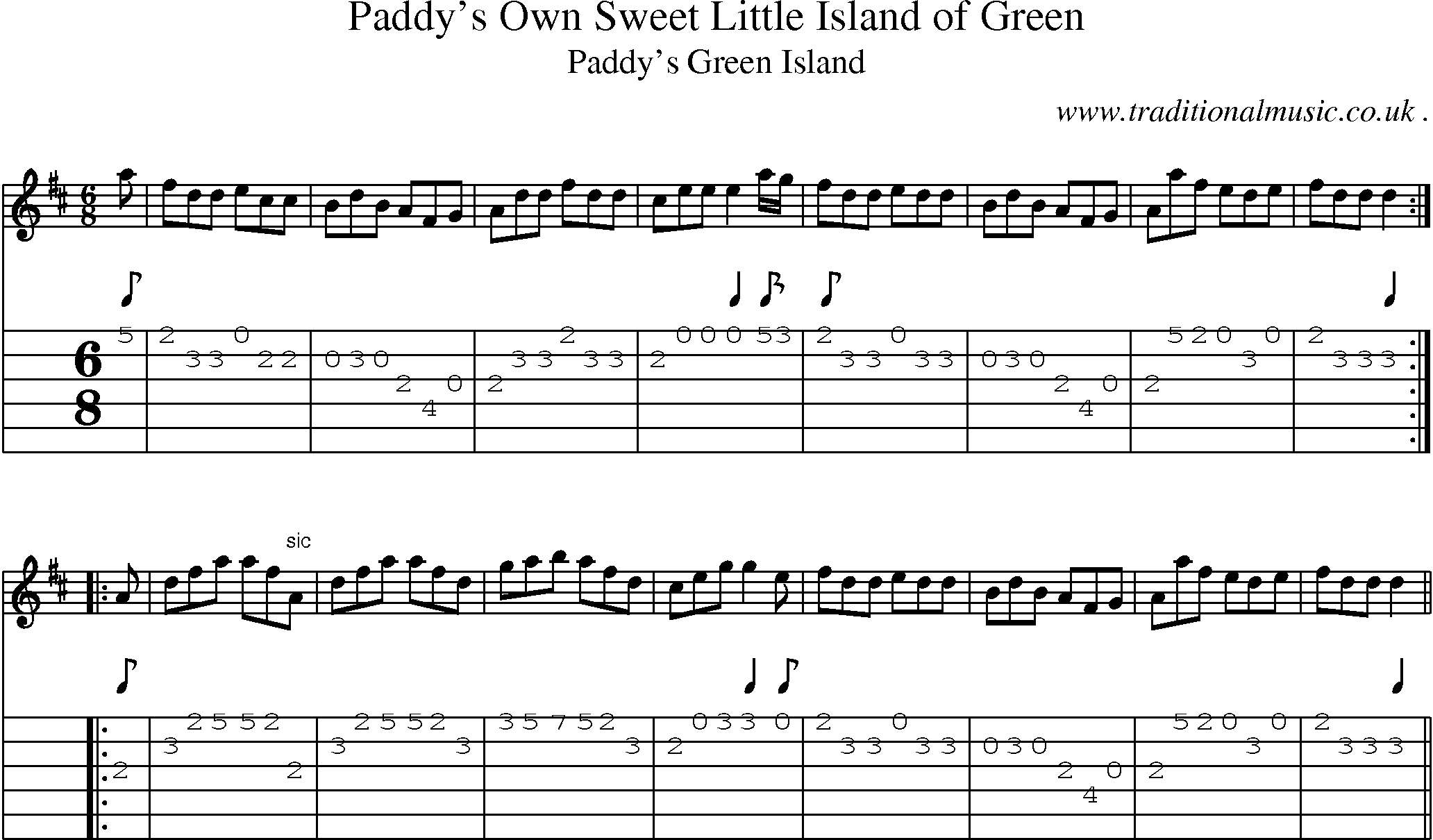 Sheet-Music and Guitar Tabs for Paddys Own Sweet Little Island Of Green