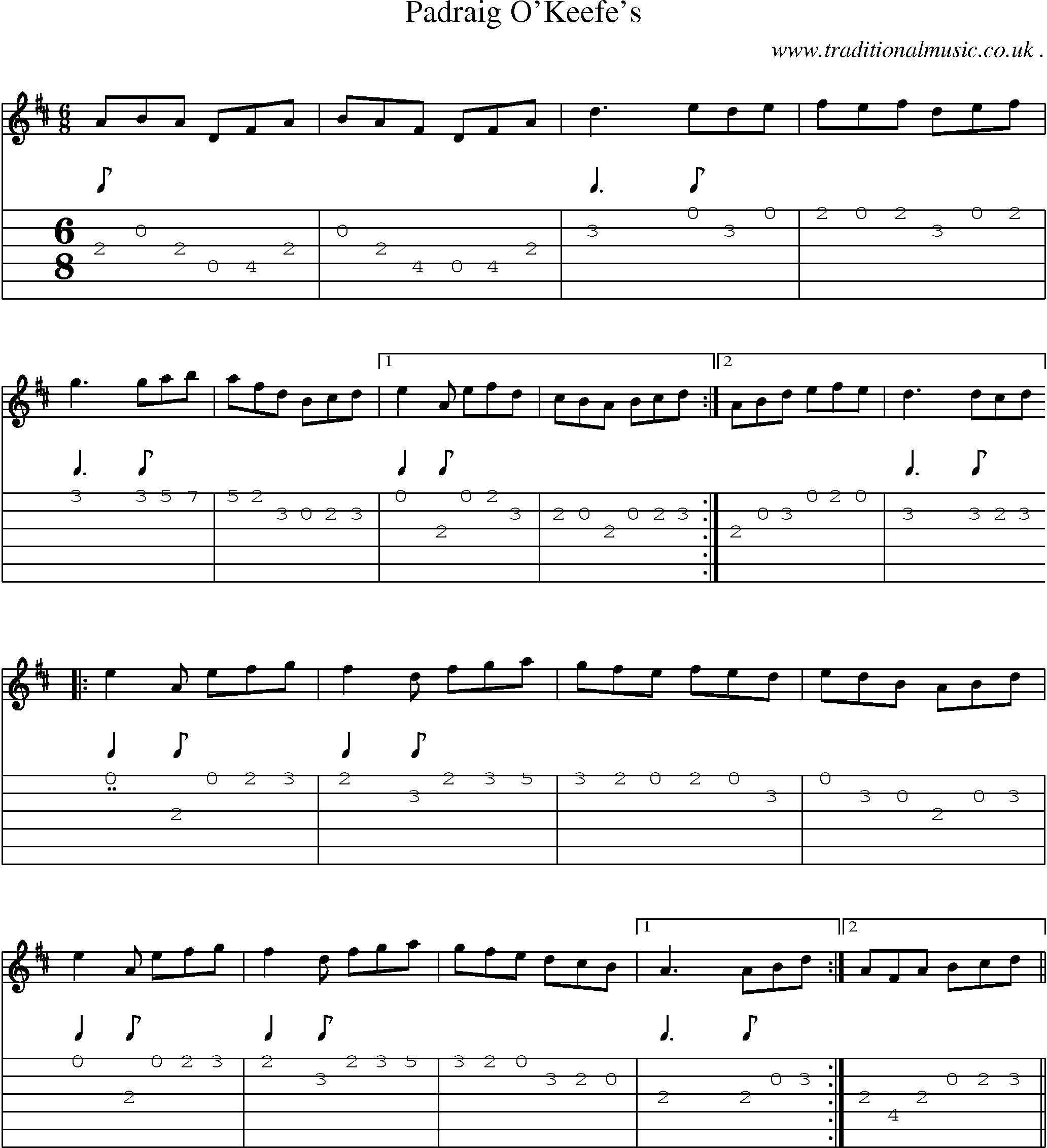 Sheet-Music and Guitar Tabs for Padraig Okeefes