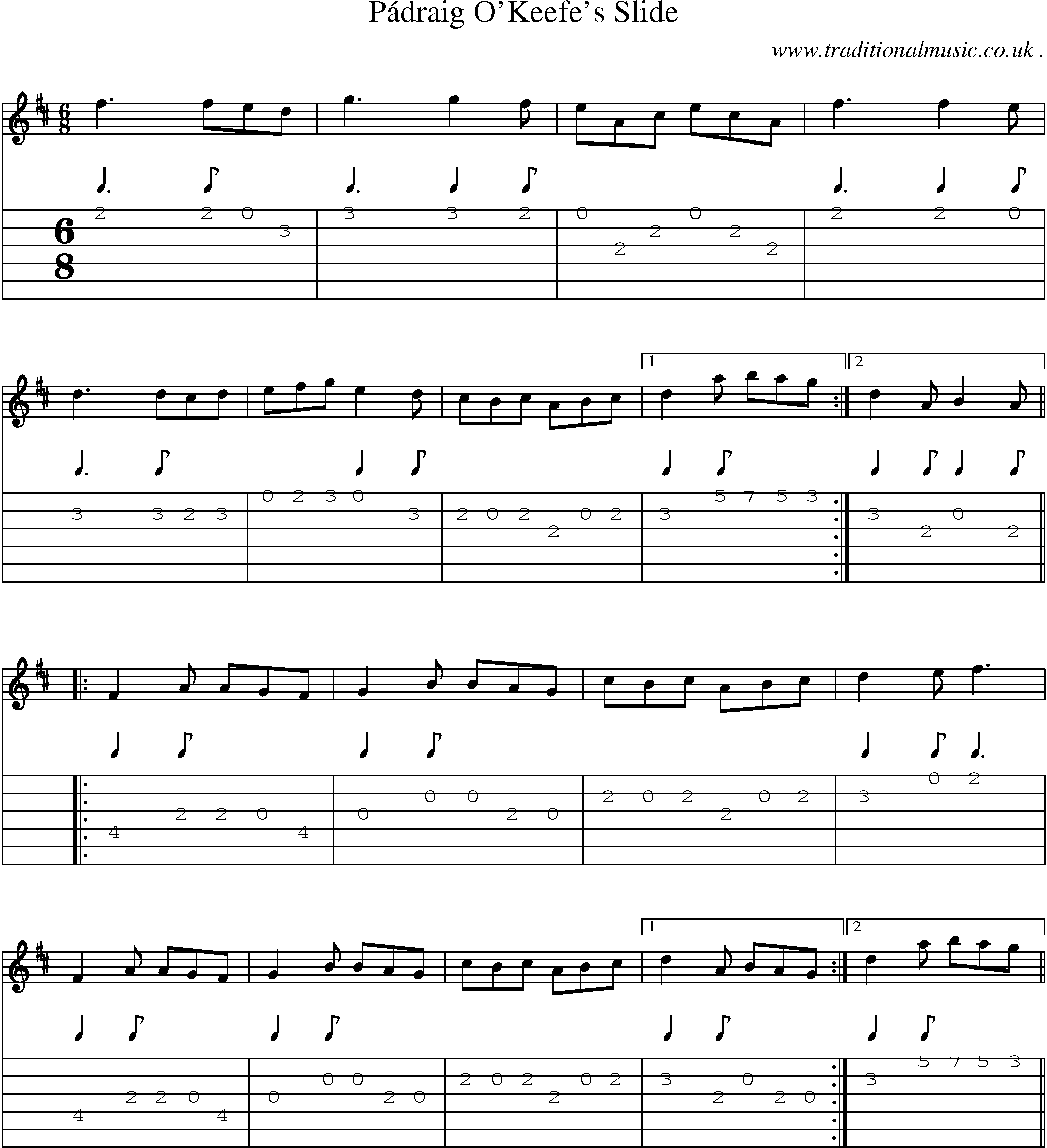 Sheet-Music and Guitar Tabs for Padraig Okeefes Slide