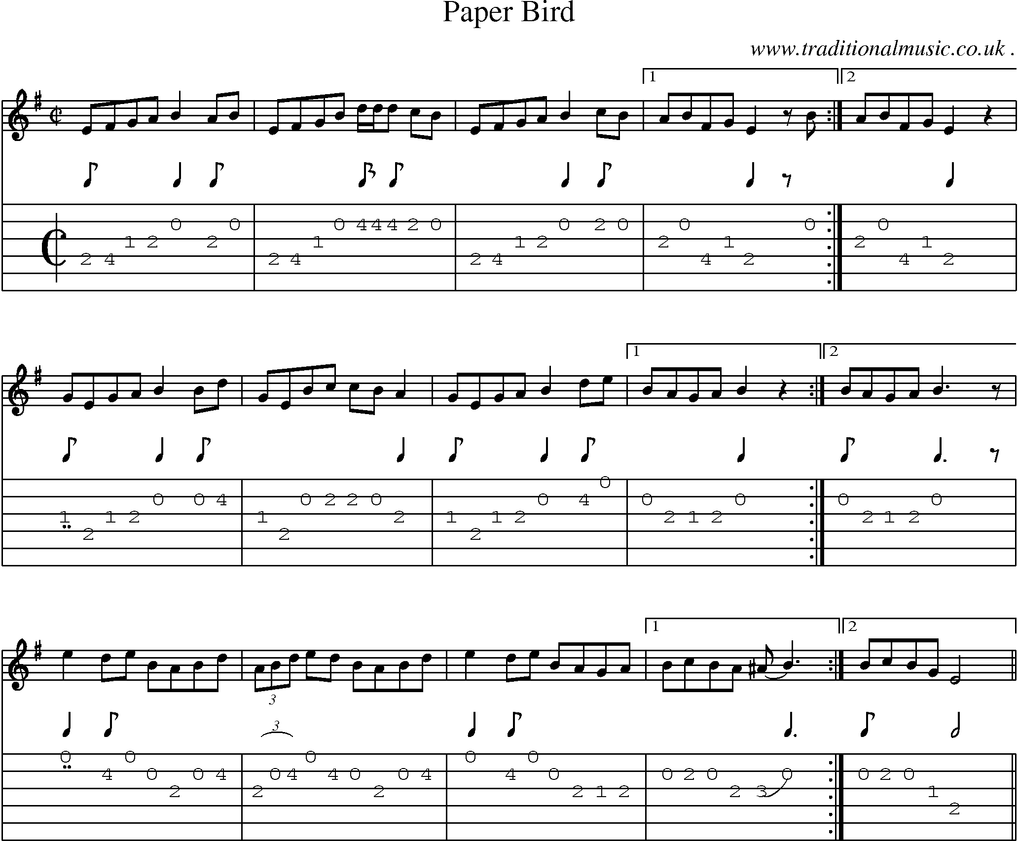 Sheet-Music and Guitar Tabs for Paper Bird