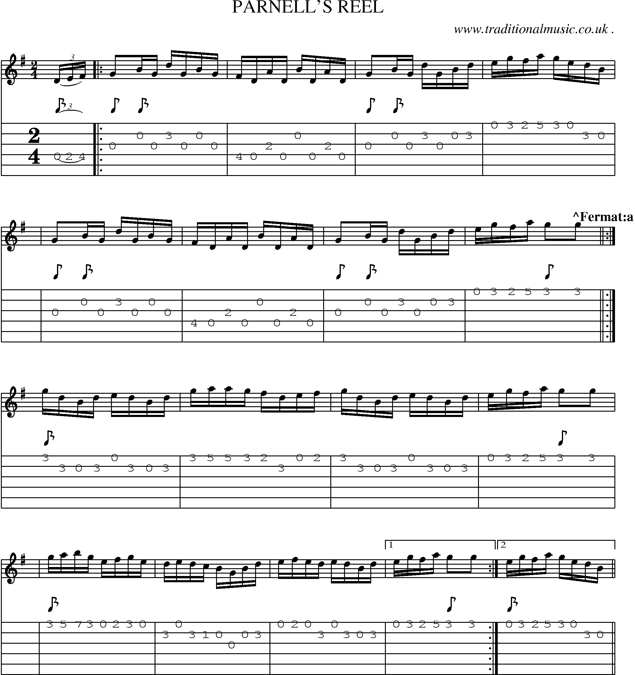 Sheet-Music and Guitar Tabs for Parnells Reel