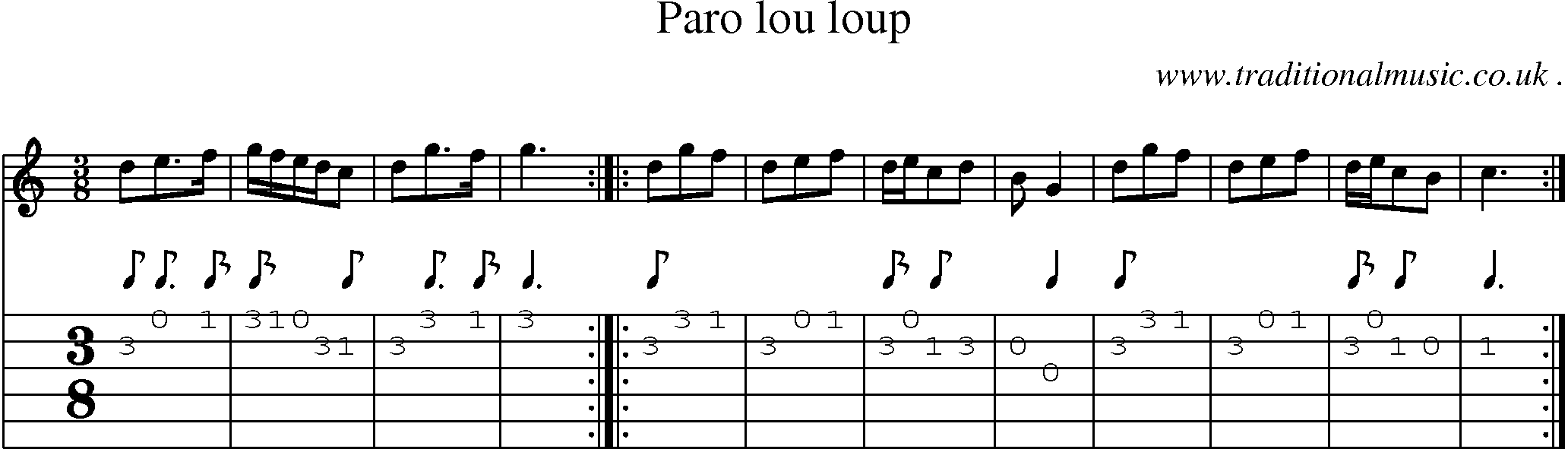 Sheet-Music and Guitar Tabs for Paro Lou Loup