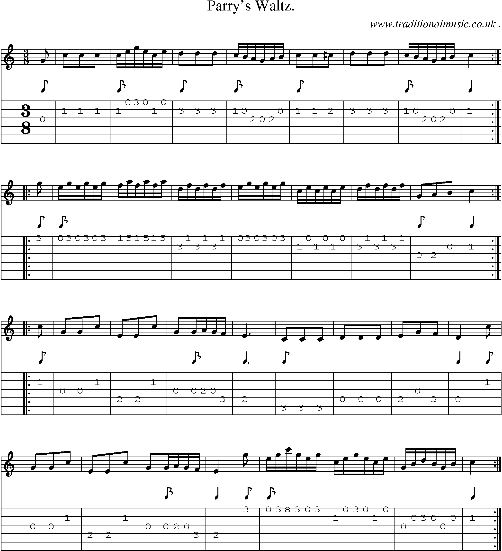 Sheet-Music and Guitar Tabs for Parrys Waltz