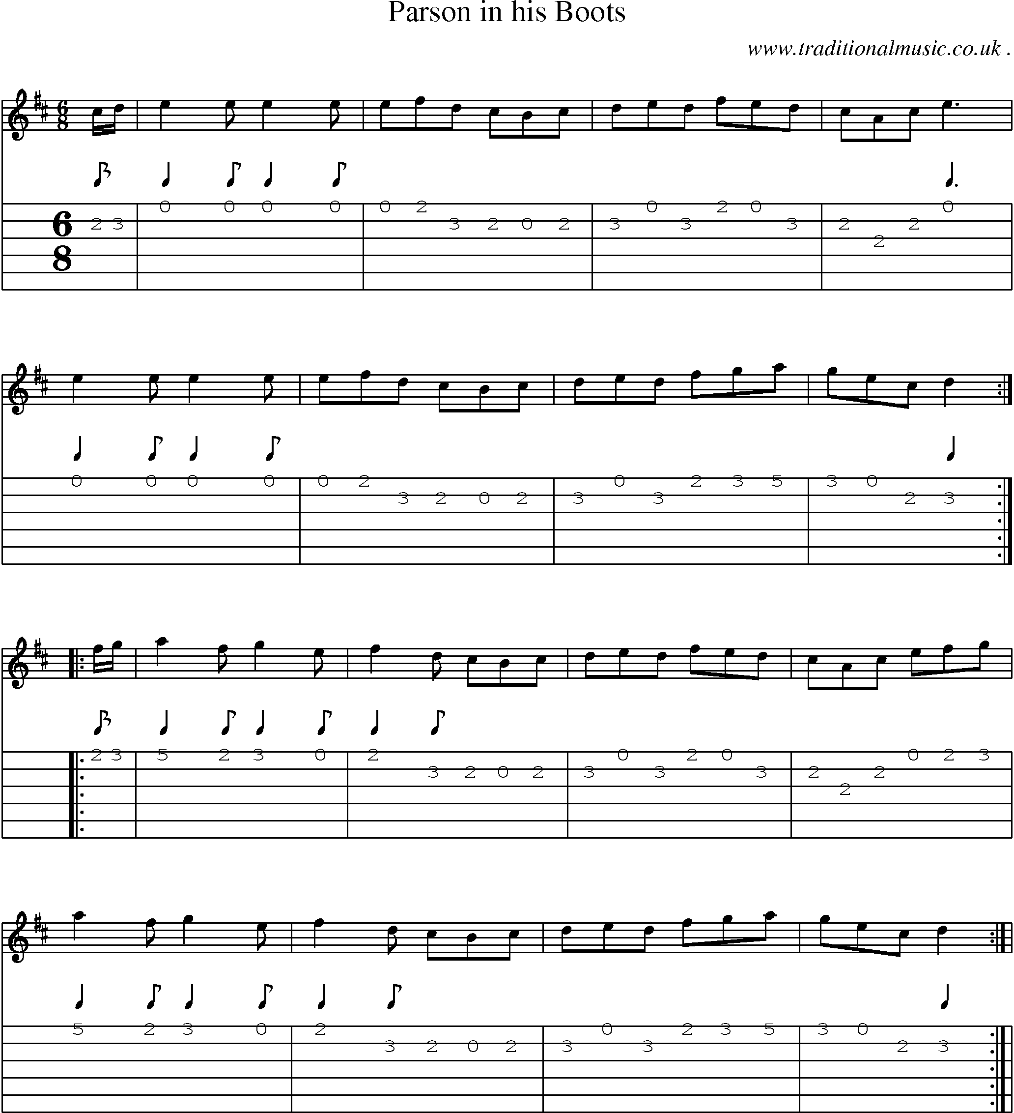 Sheet-Music and Guitar Tabs for Parson In His Boots