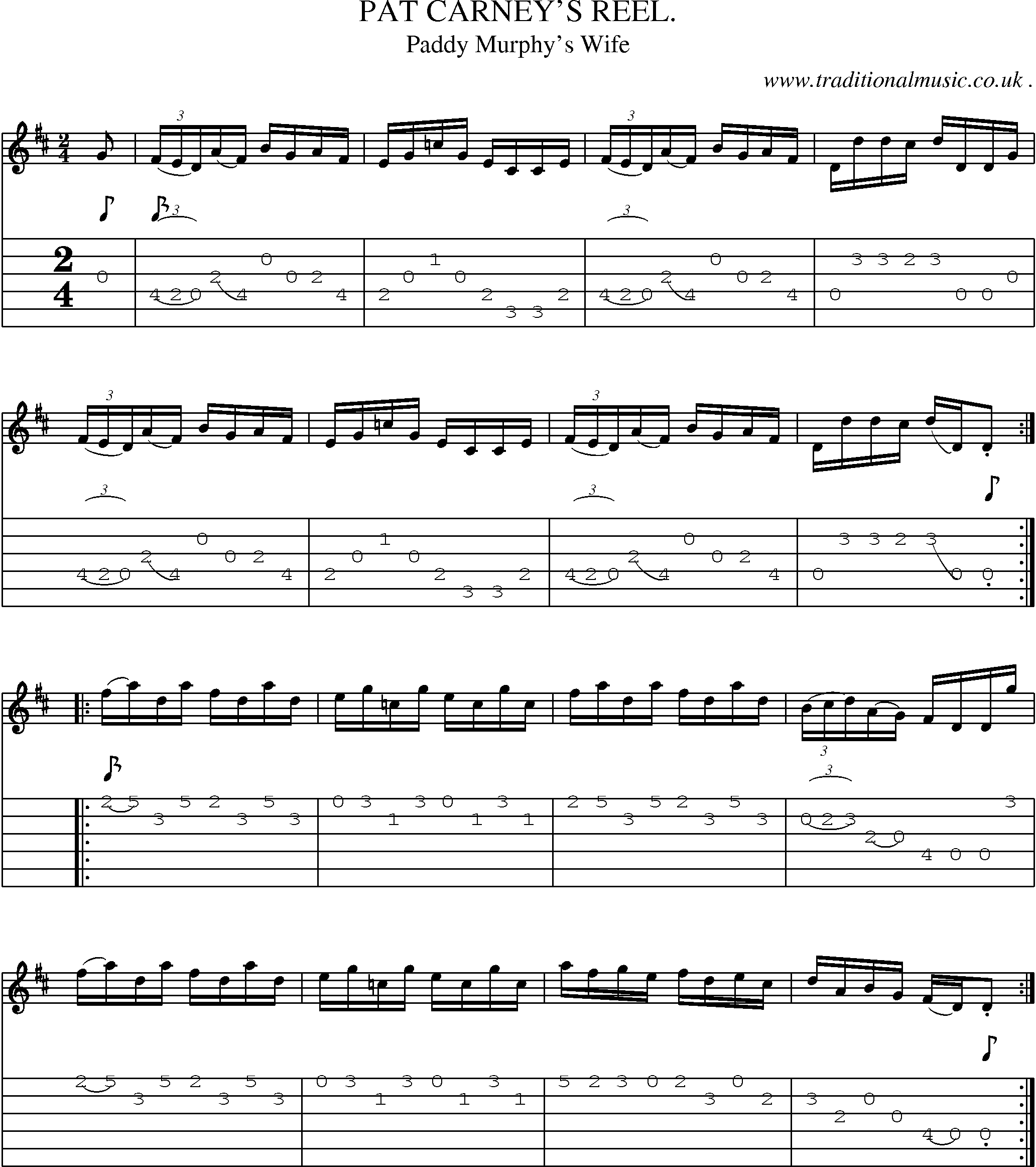 Sheet-Music and Guitar Tabs for Pat Carneys Reel