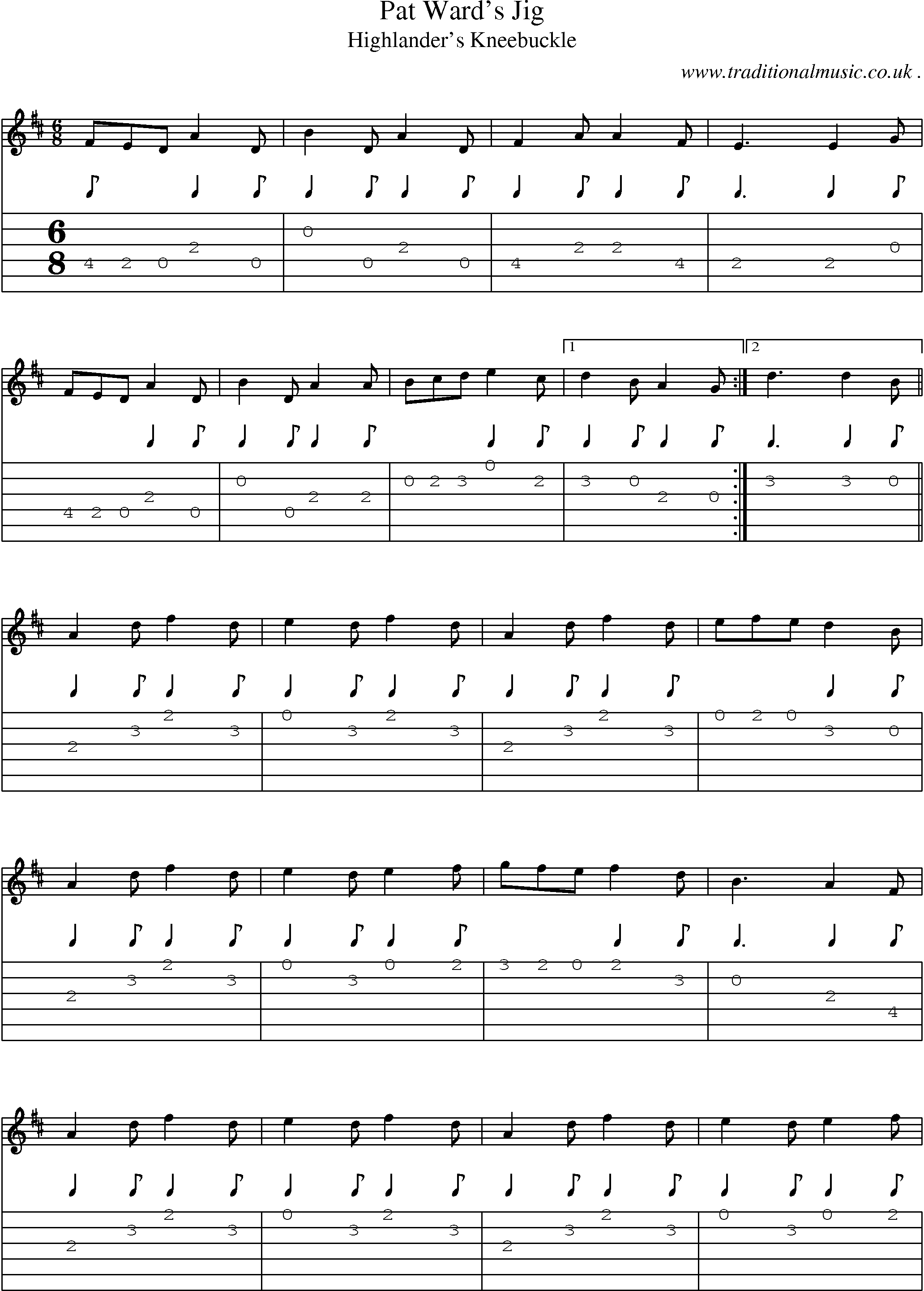 Sheet-Music and Guitar Tabs for Pat Wards Jig