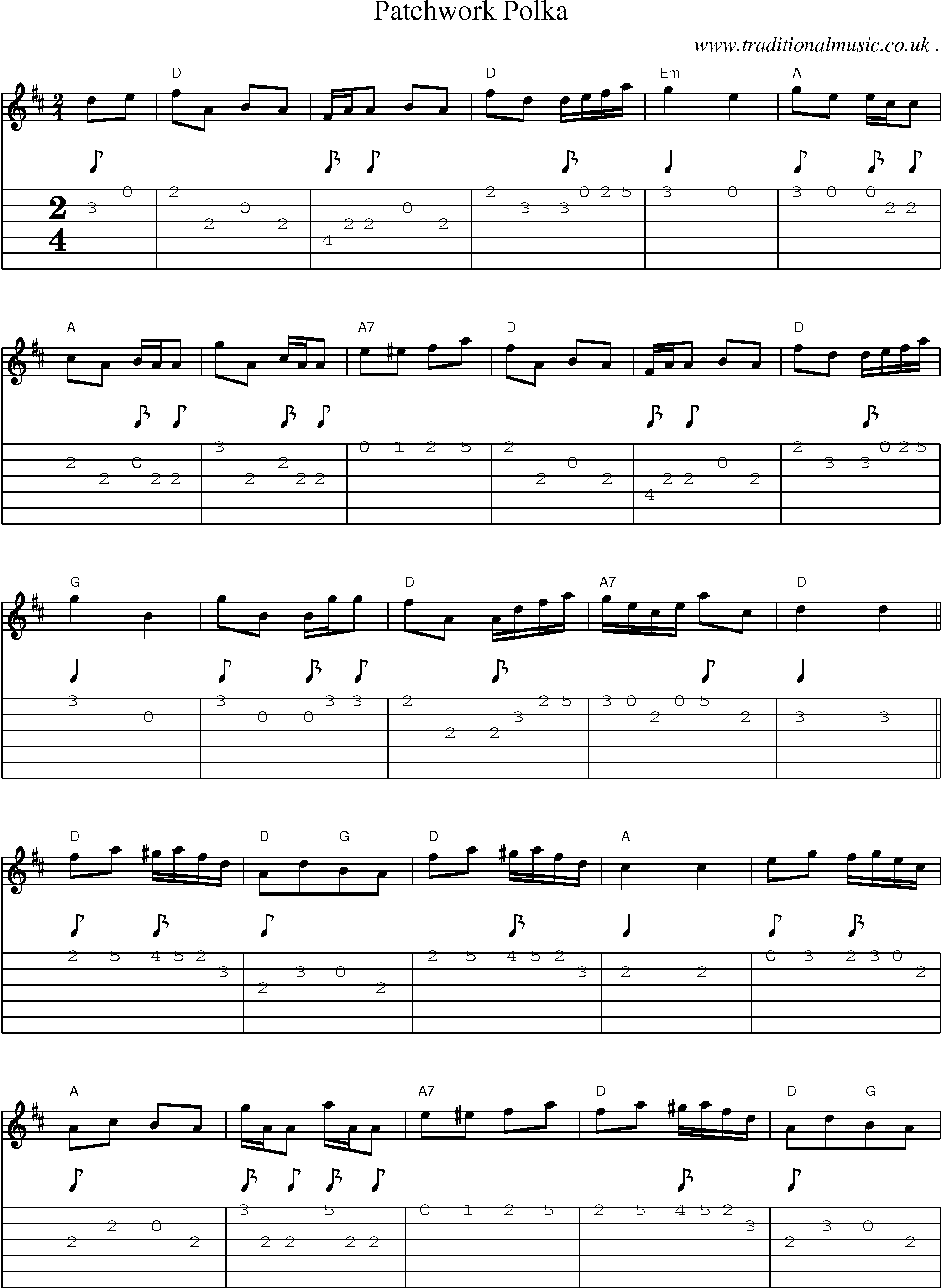 Sheet-Music and Guitar Tabs for Patchwork Polka