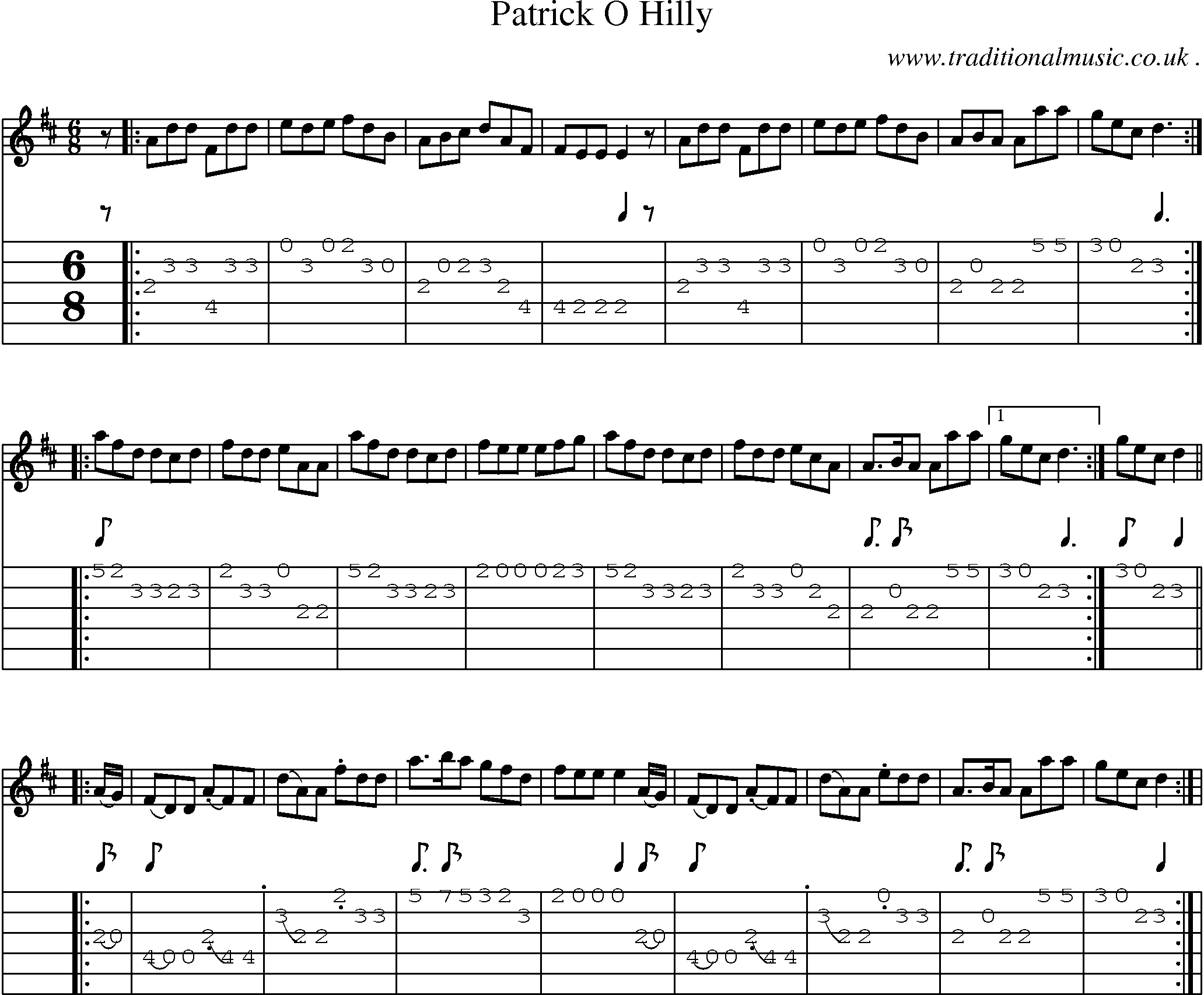 Sheet-Music and Guitar Tabs for Patrick O Hilly