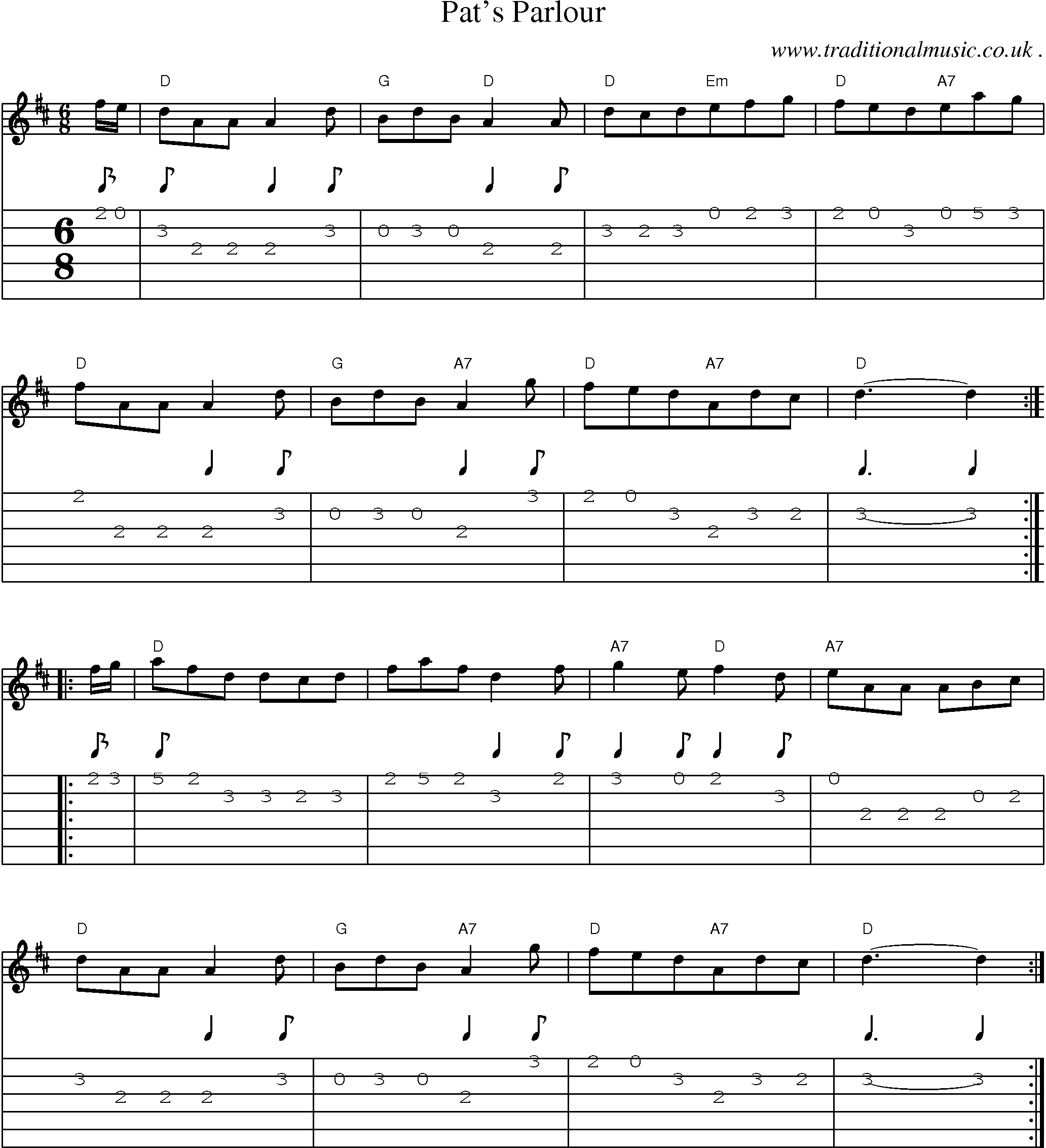 Sheet-Music and Guitar Tabs for Pats Parlour