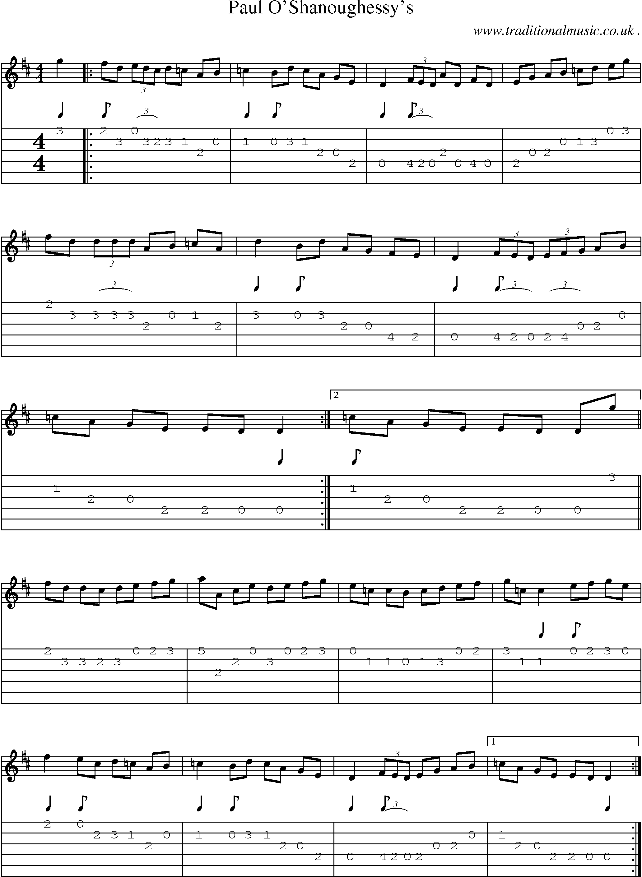 Sheet-Music and Guitar Tabs for Paul Oshanoughessys