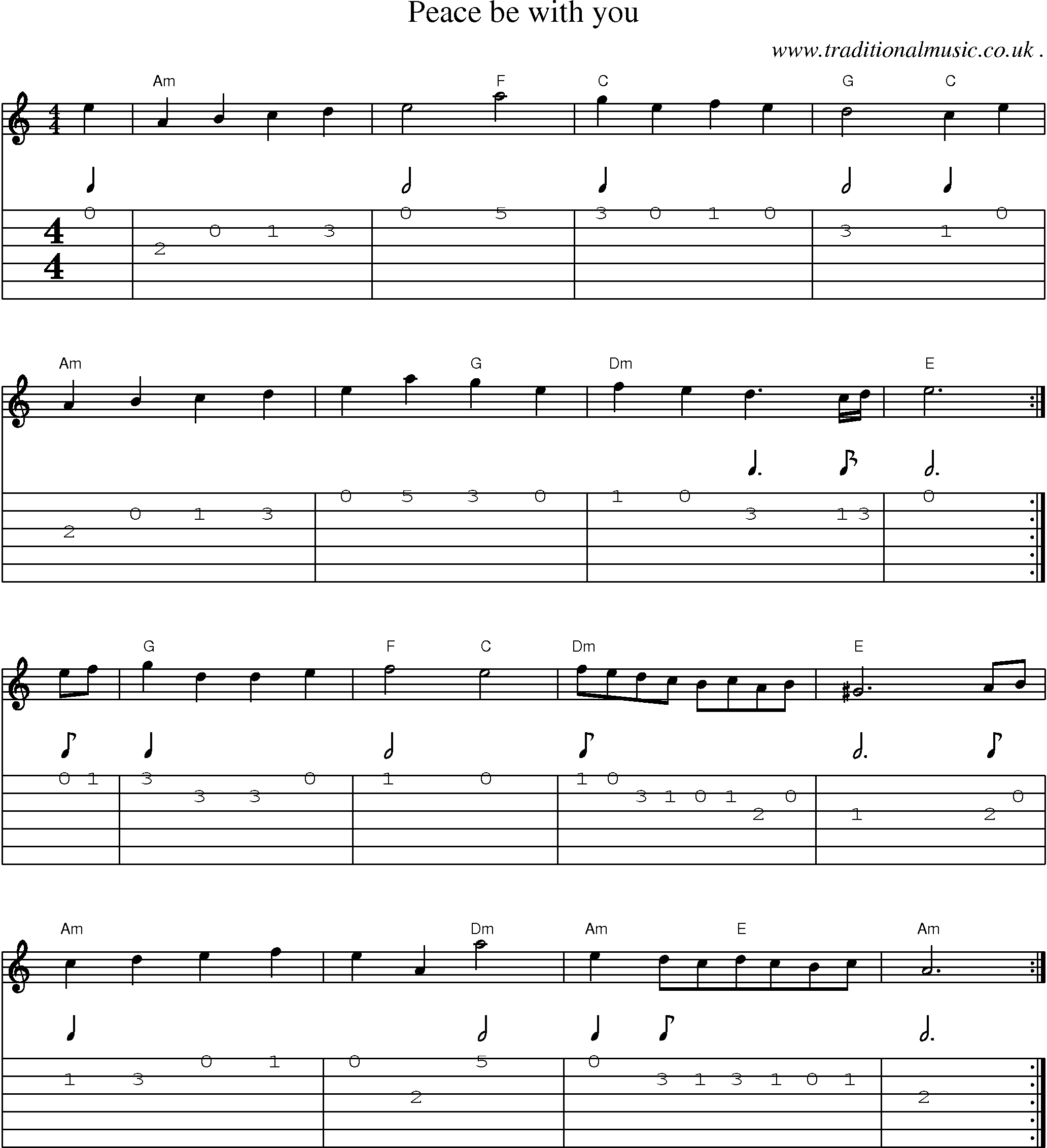 Sheet-Music and Guitar Tabs for Peace Be With You