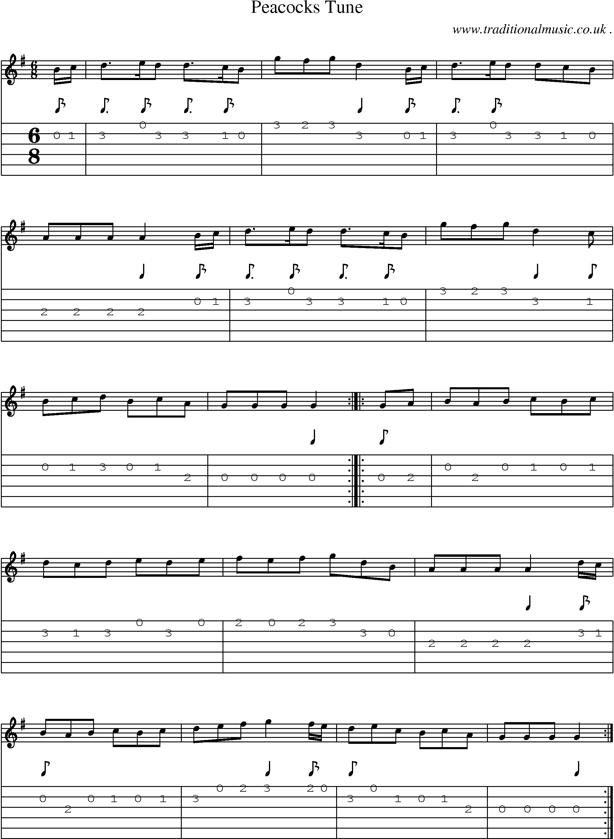 Sheet-Music and Guitar Tabs for Peacocks Tune