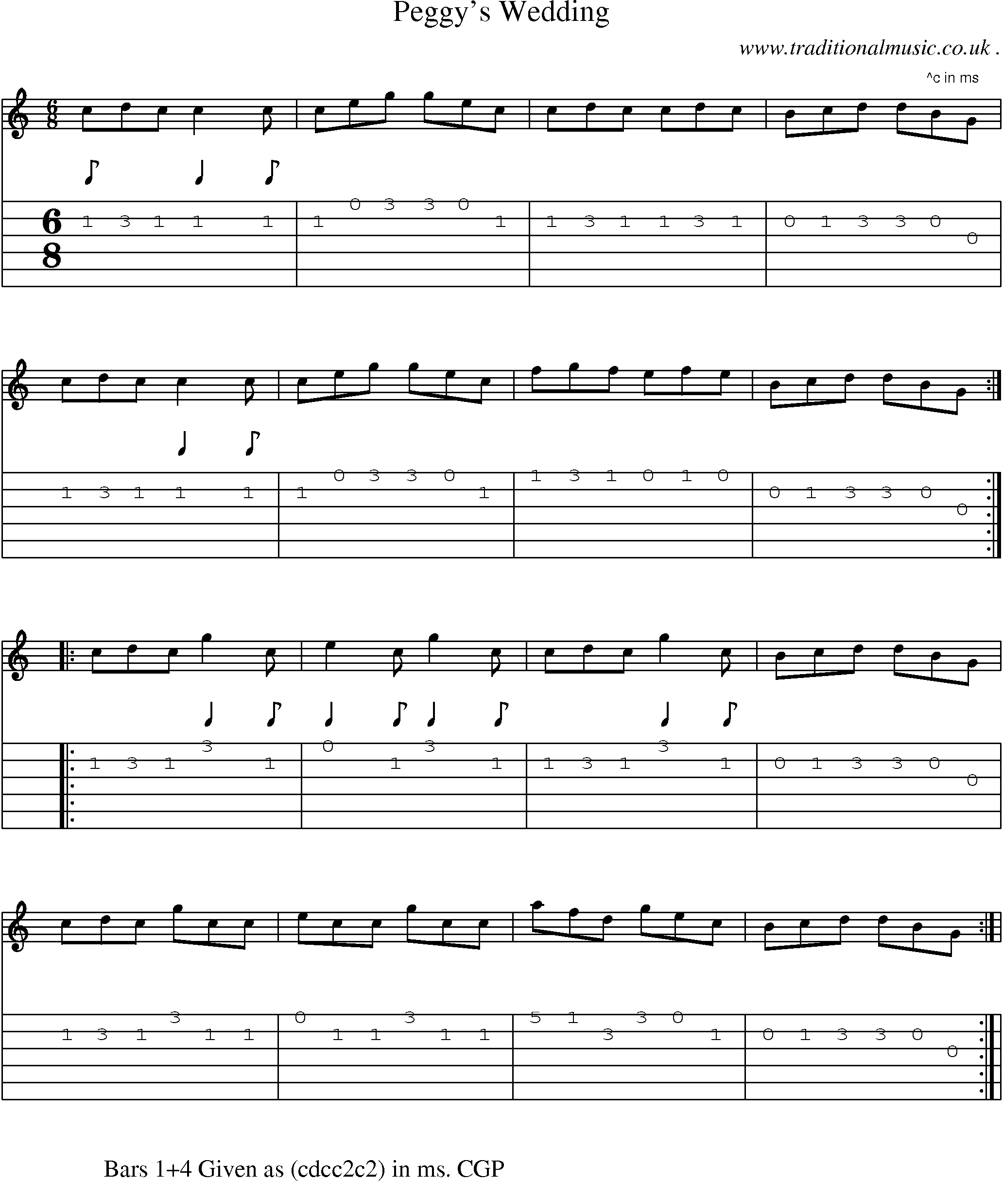 Sheet-Music and Guitar Tabs for Peggys Wedding