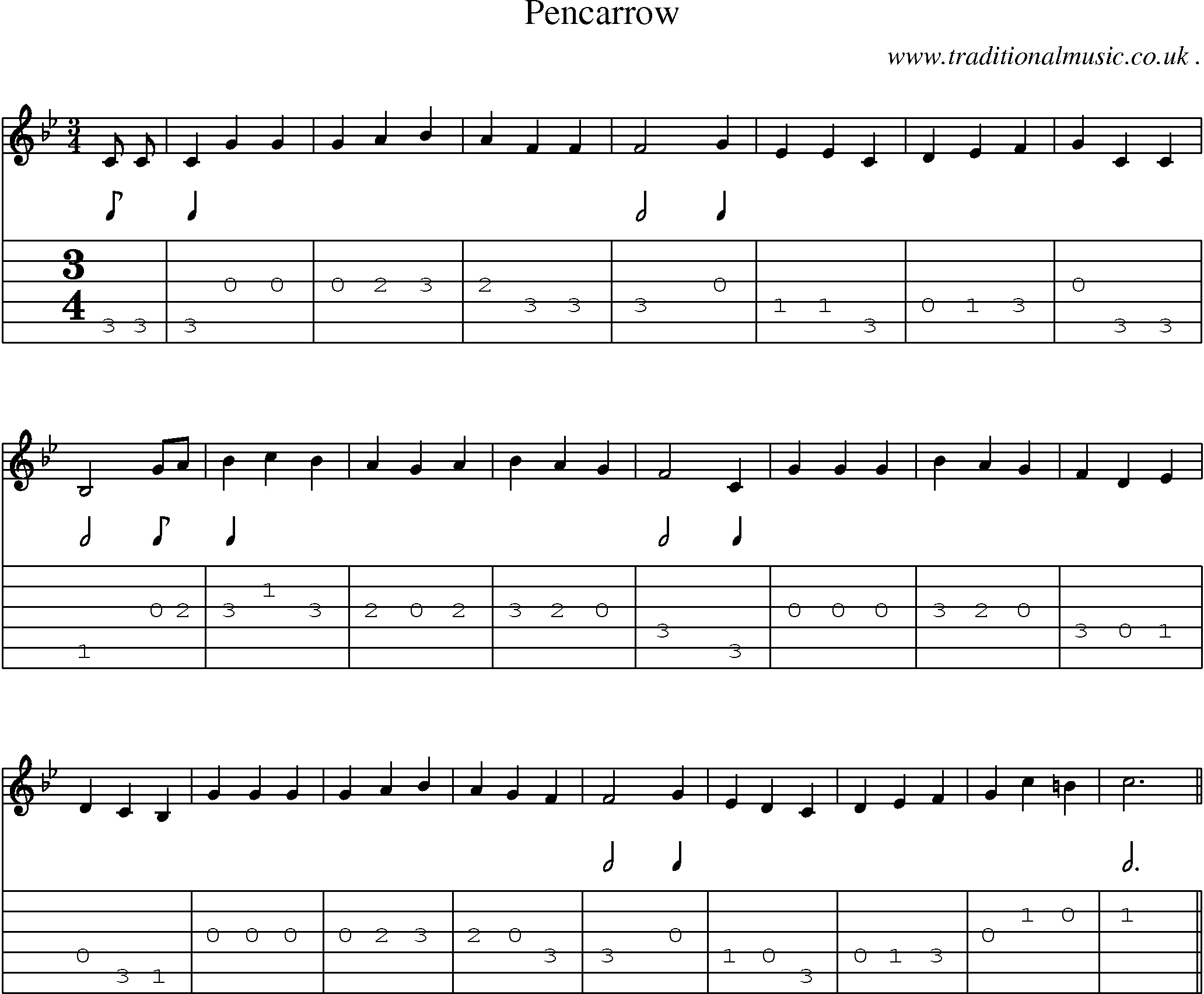 Sheet-Music and Guitar Tabs for Pencarrow