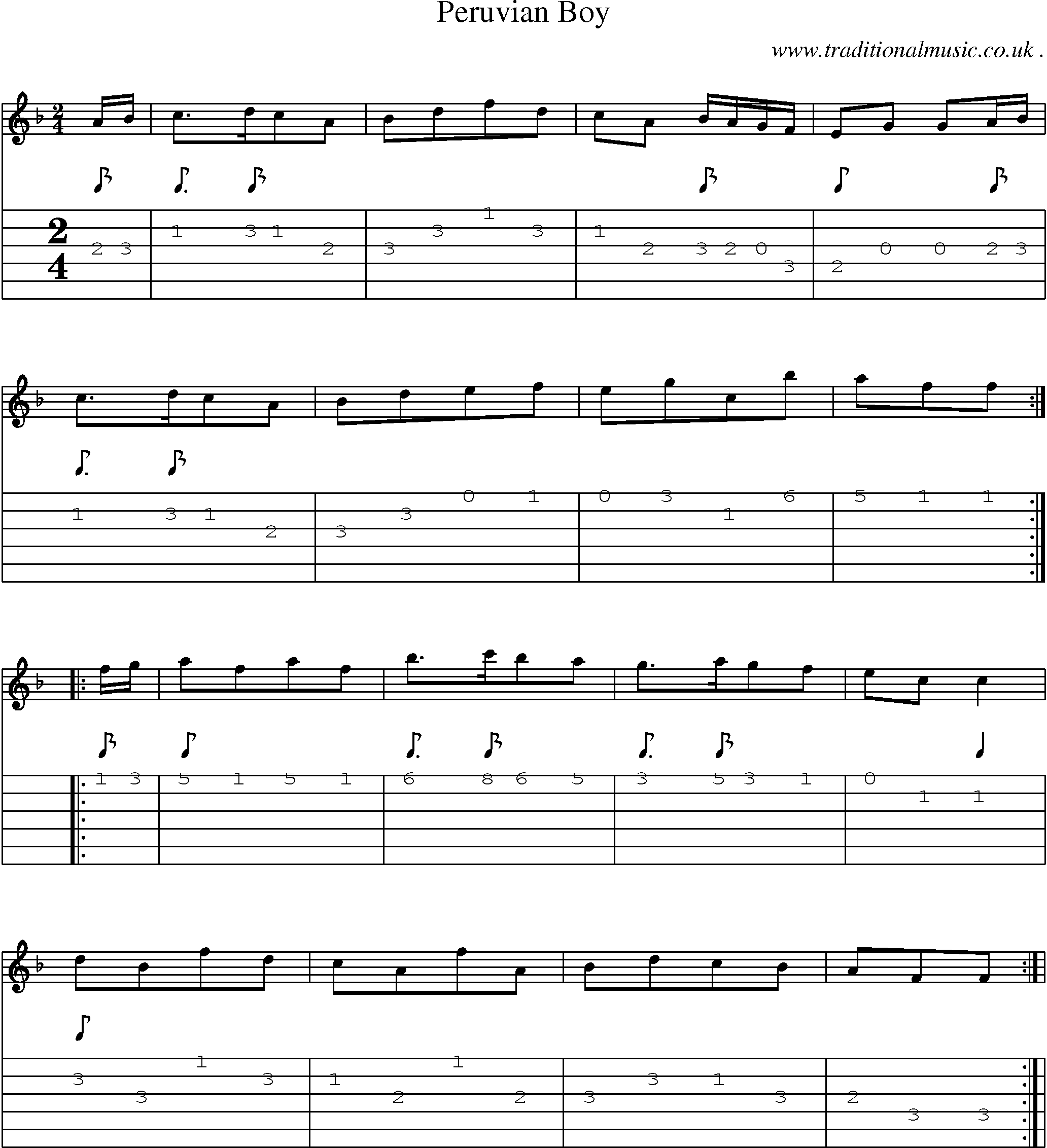 Sheet-Music and Guitar Tabs for Peruvian Boy
