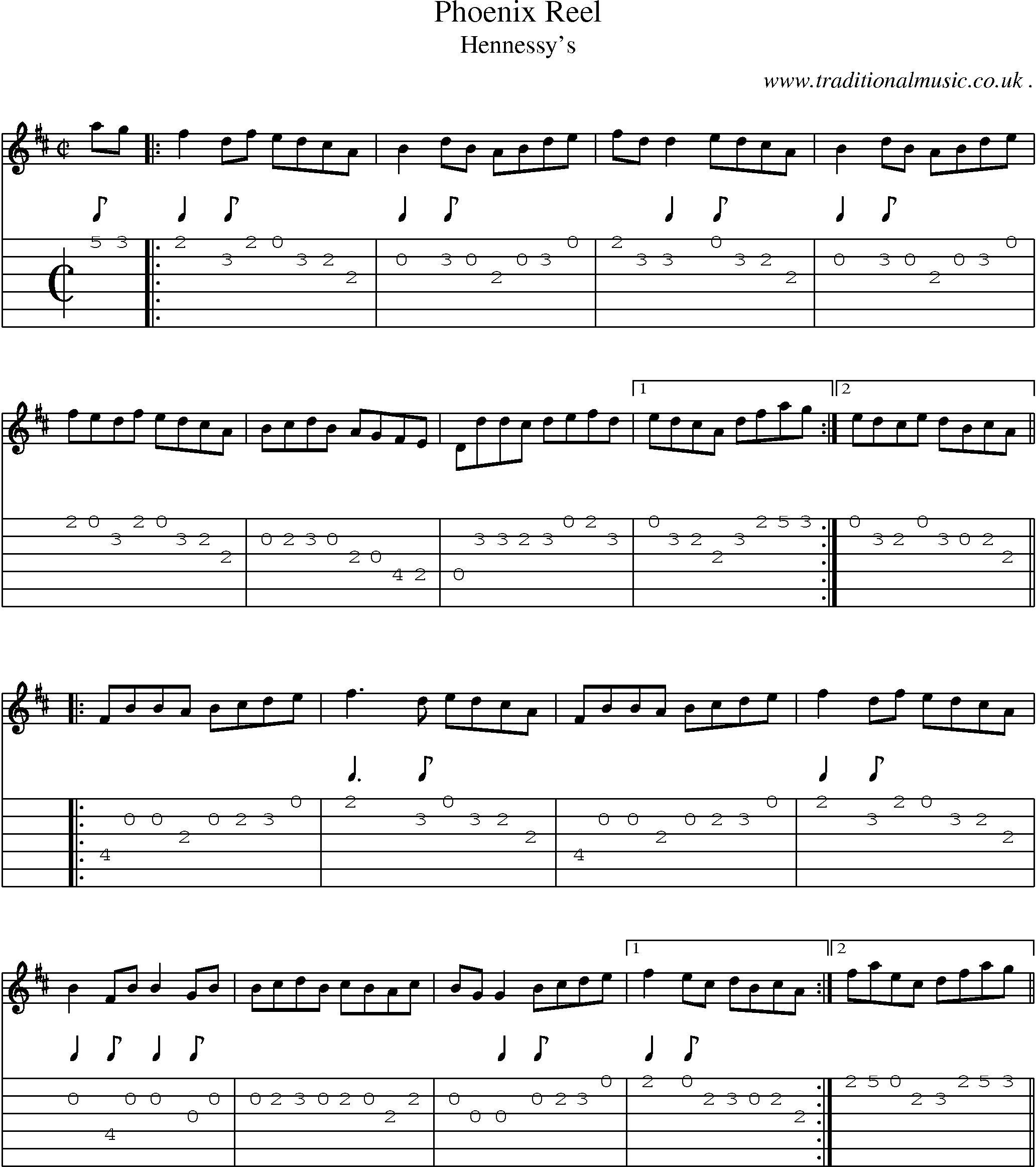Sheet-Music and Guitar Tabs for Phoenix Reel