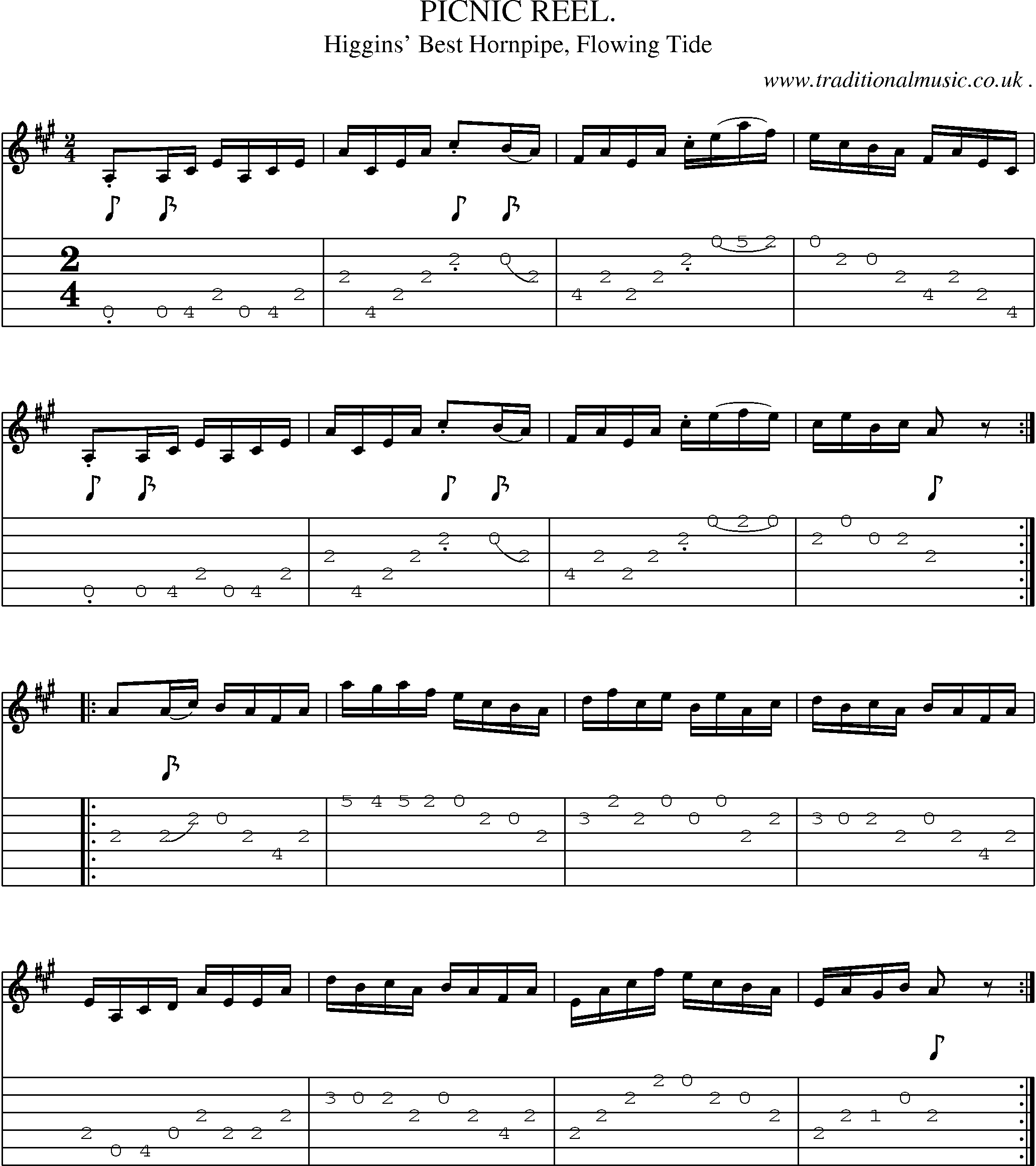 Sheet-Music and Guitar Tabs for Picnic Reel